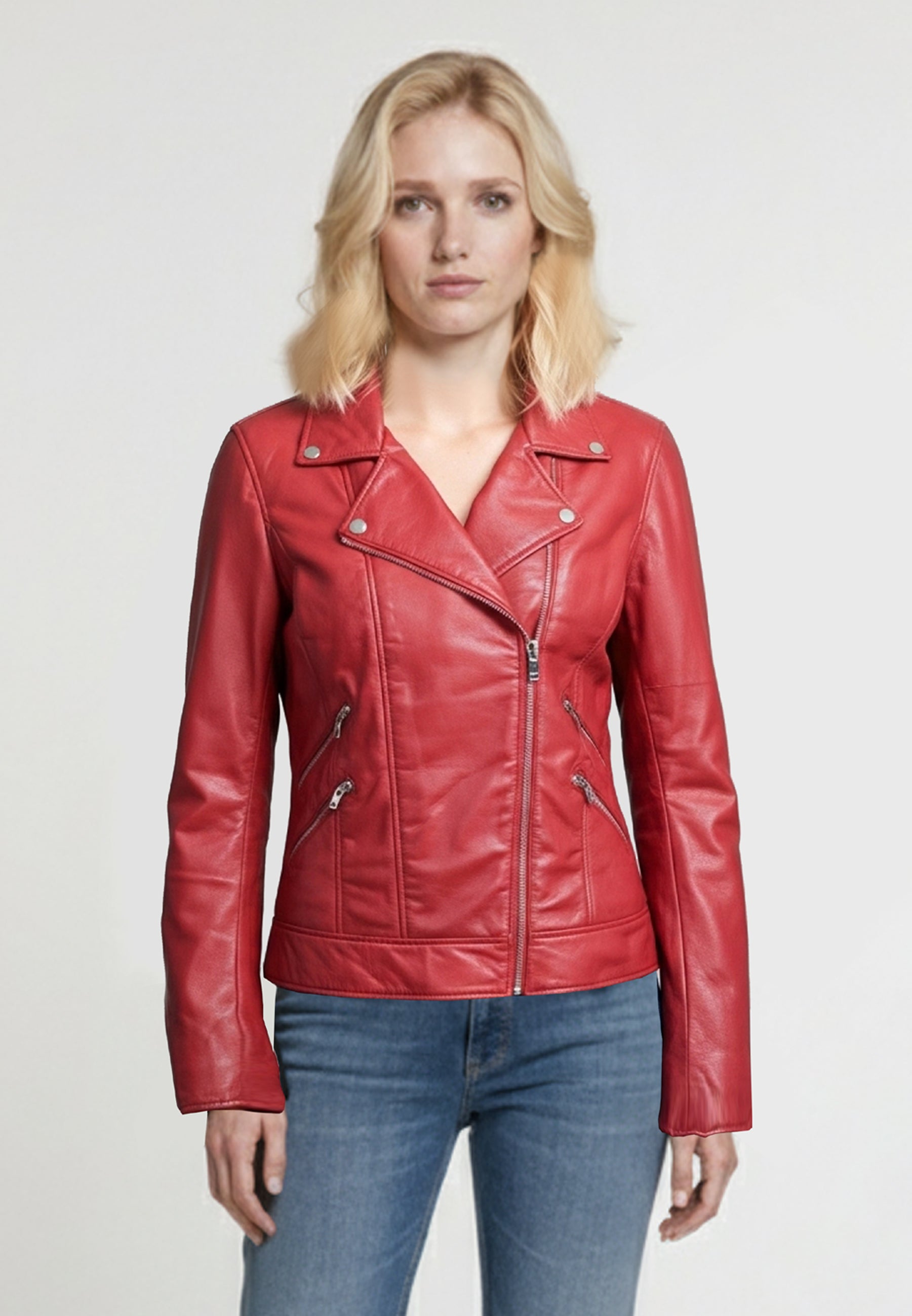 kaporal-denise-perfecto-lederjacke-rot-damen-lammleder-slim image 2