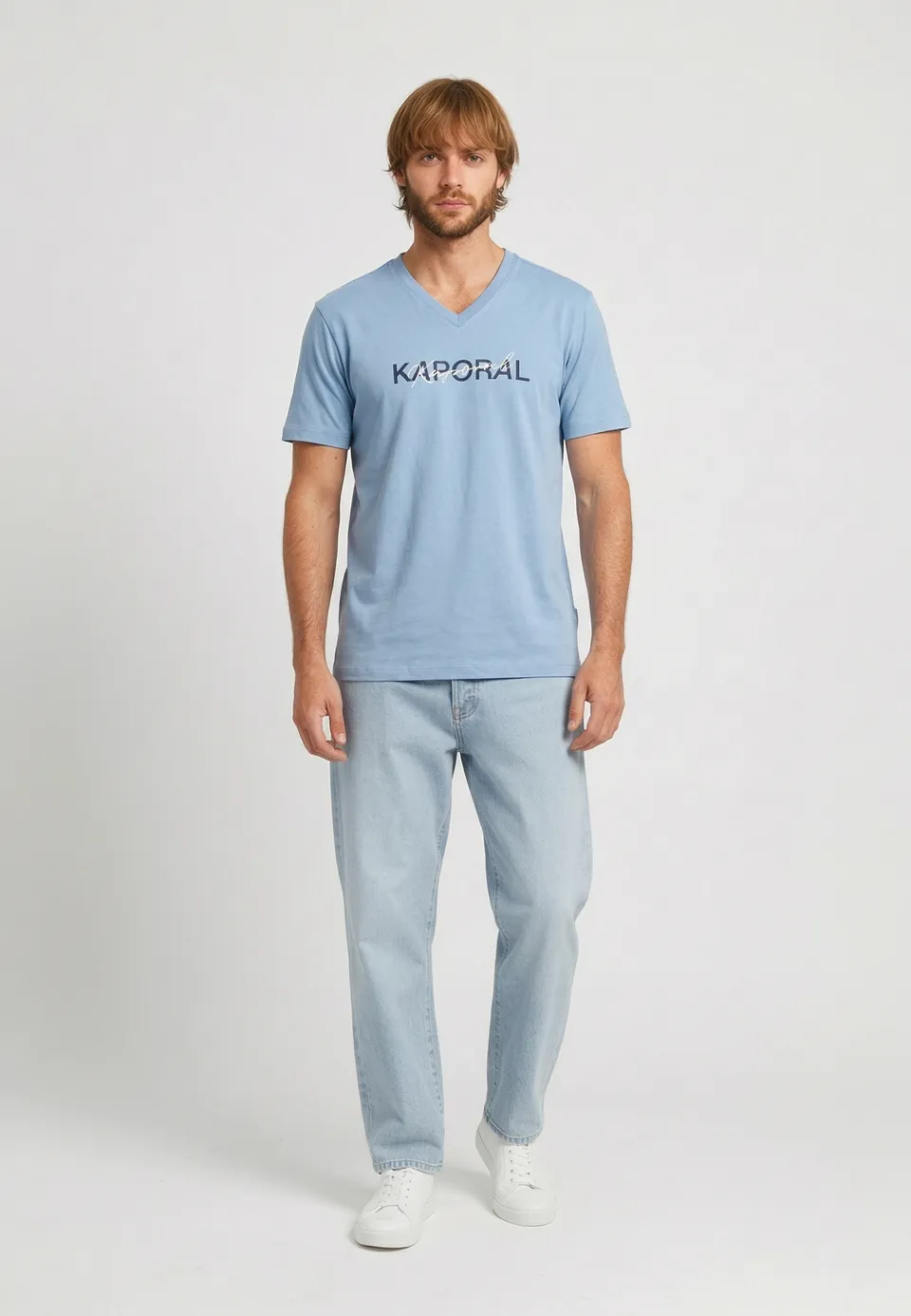kaporal-raly-slim-t-shirt-herren-hellblau-stretch-v-ausschnitt image 1