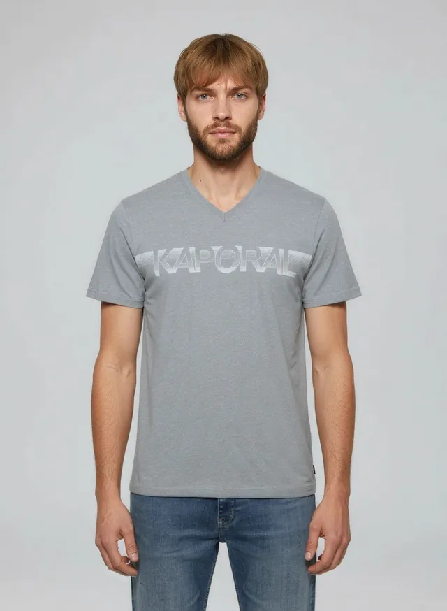 kaporal-bart-t-shirt-herren-grau-meliert-slim-v-ausschnitt image 1