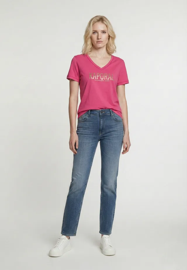 kaporal-krew-t-shirt-rosa-baumwolle-damen-v-ausschnitt image 1