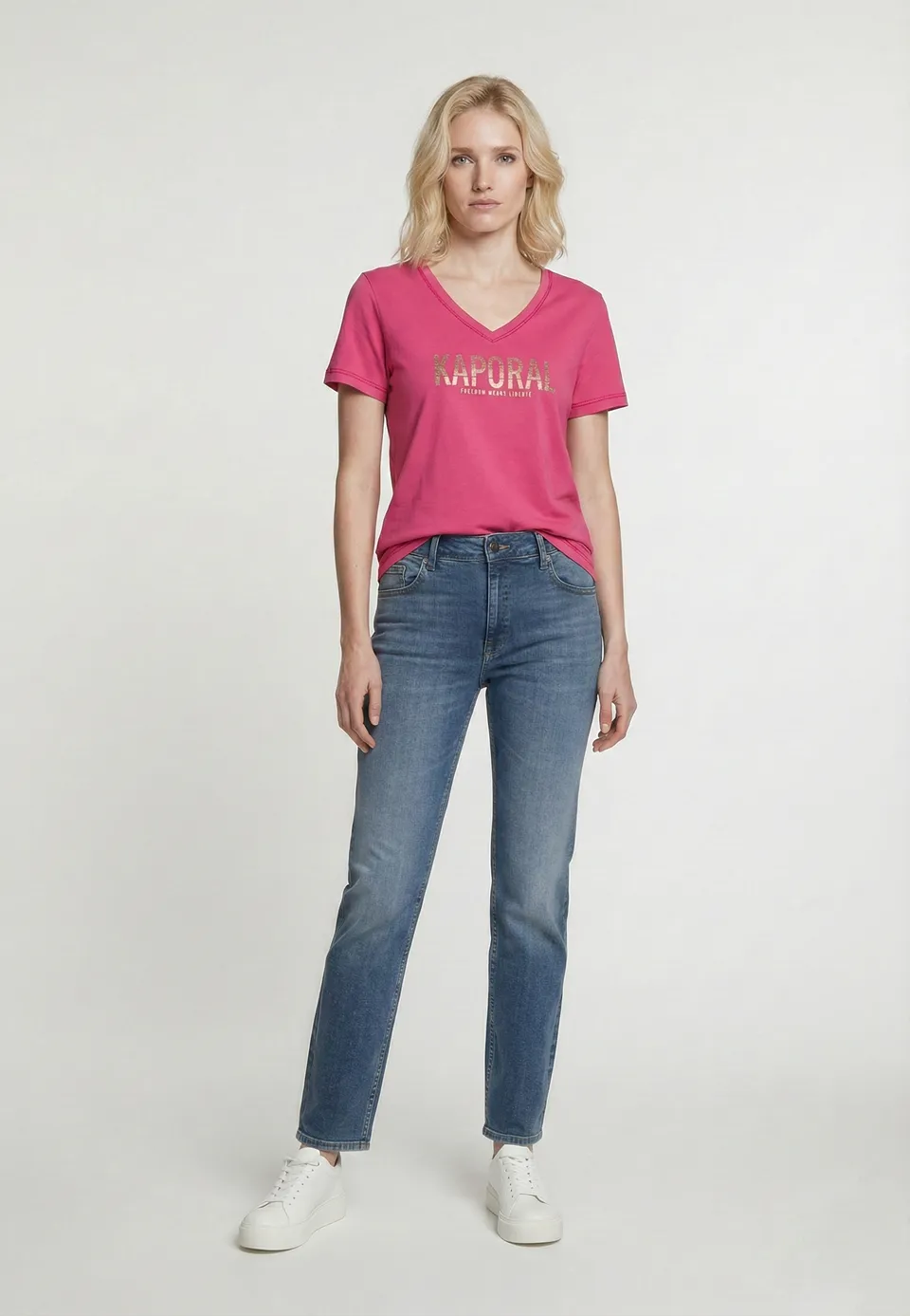 kaporal-krew-t-shirt-rosa-baumwolle-damen-v-ausschnitt image 1