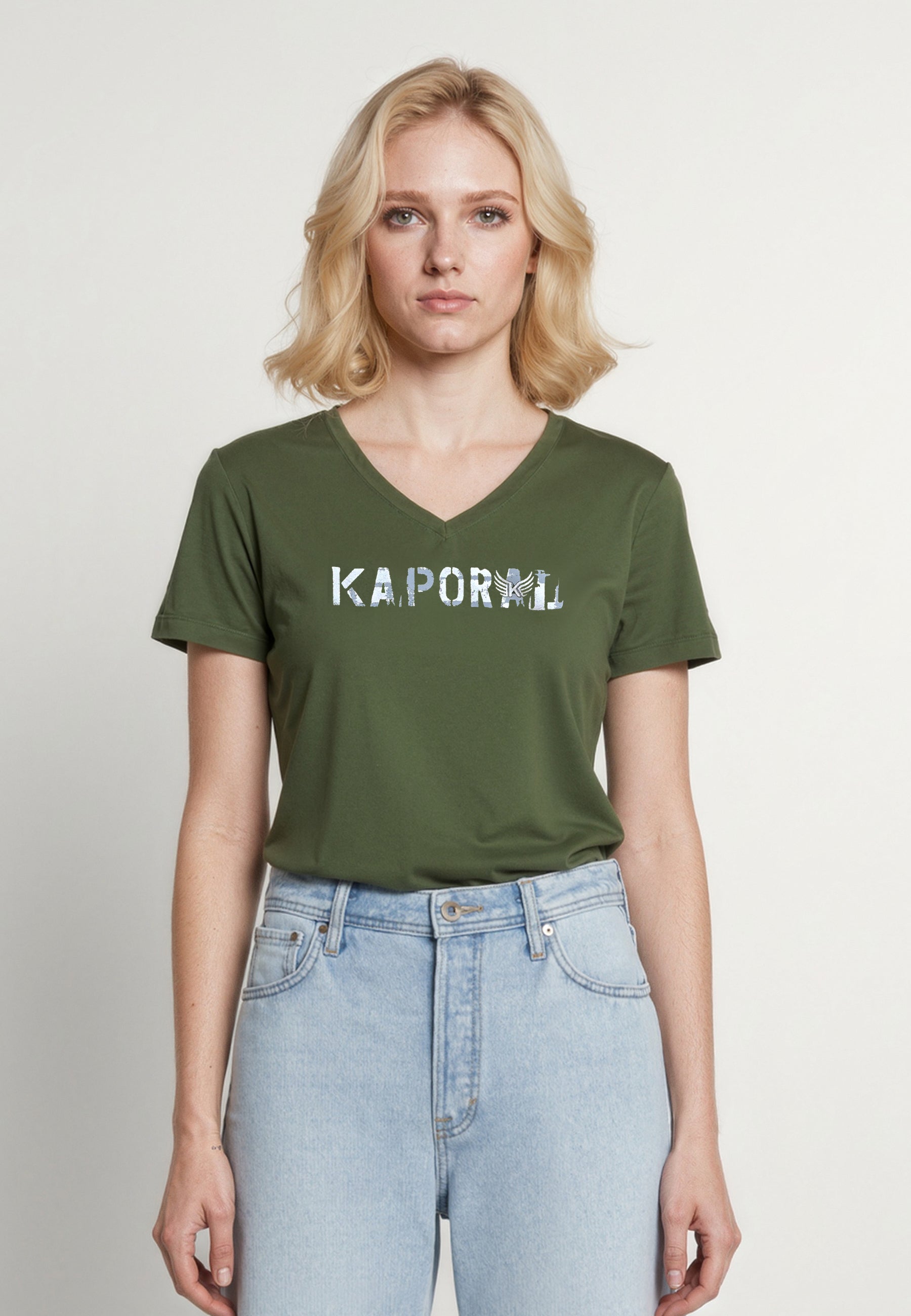 kaporal-enda-t-shirt-damen-khaki-slim-v-ausschnitt image 1