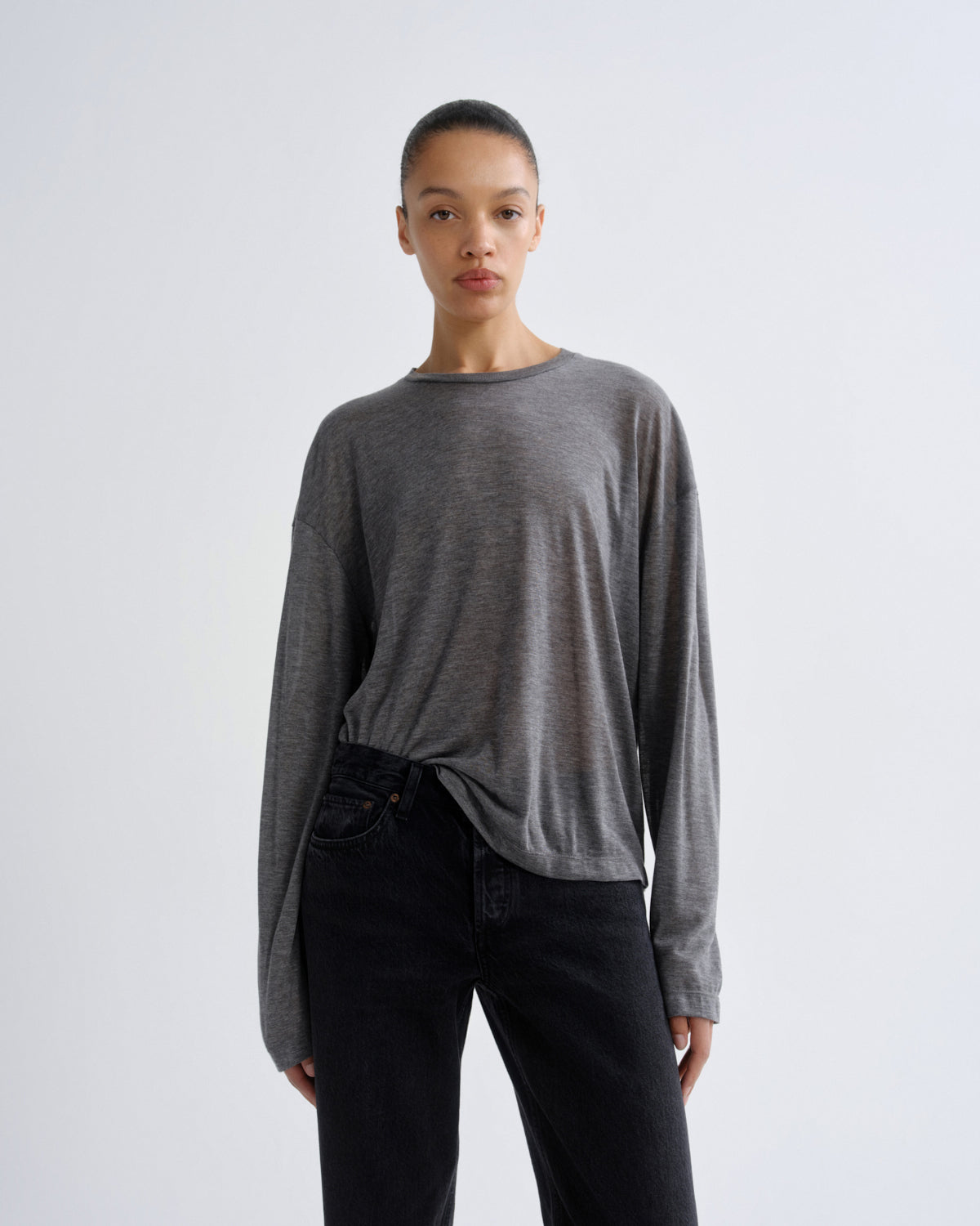 agolde-sasha-langarmshirt-grey-heather-tencel image 1