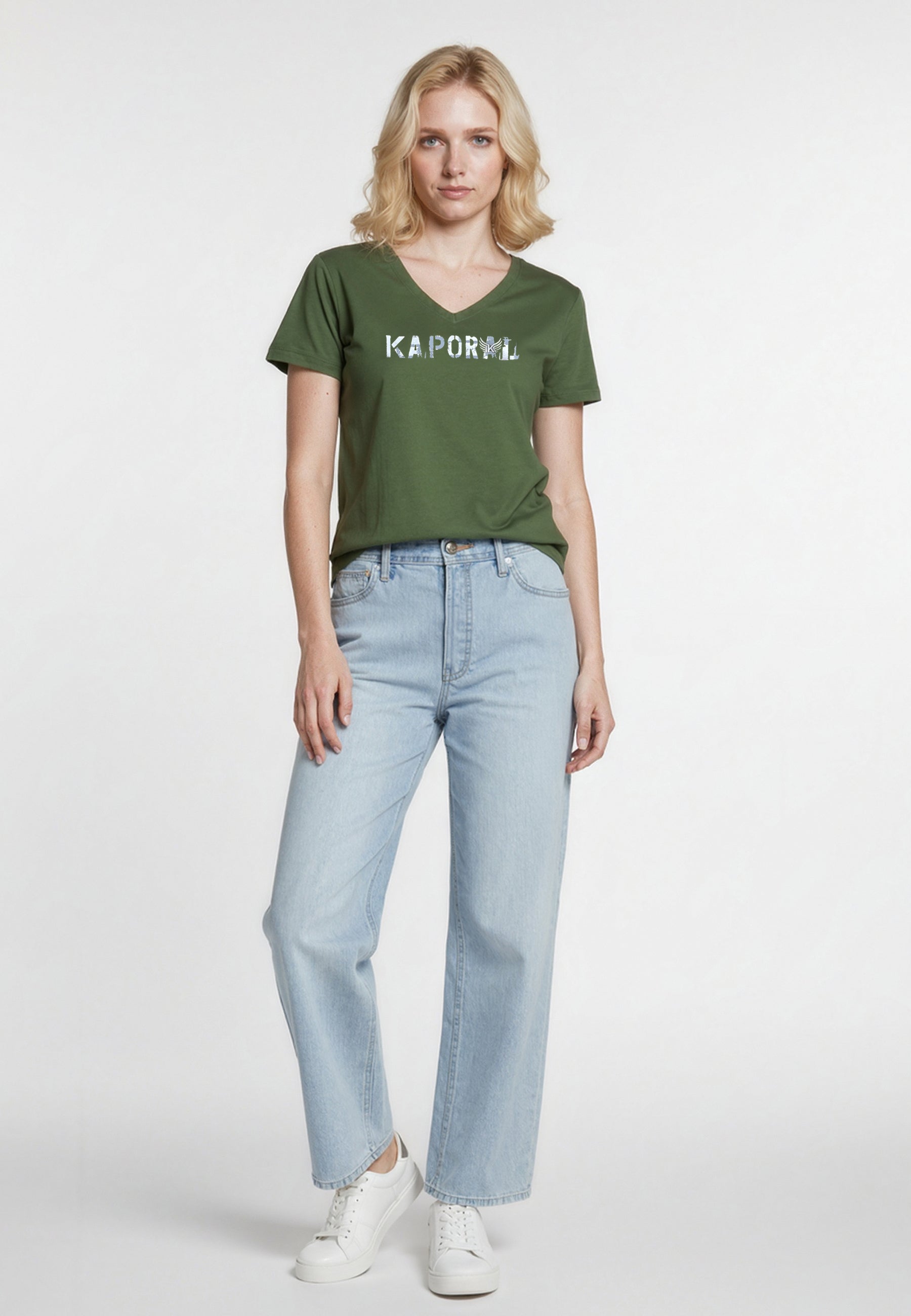 kaporal-enda-t-shirt-damen-khaki-slim-v-ausschnitt image 2