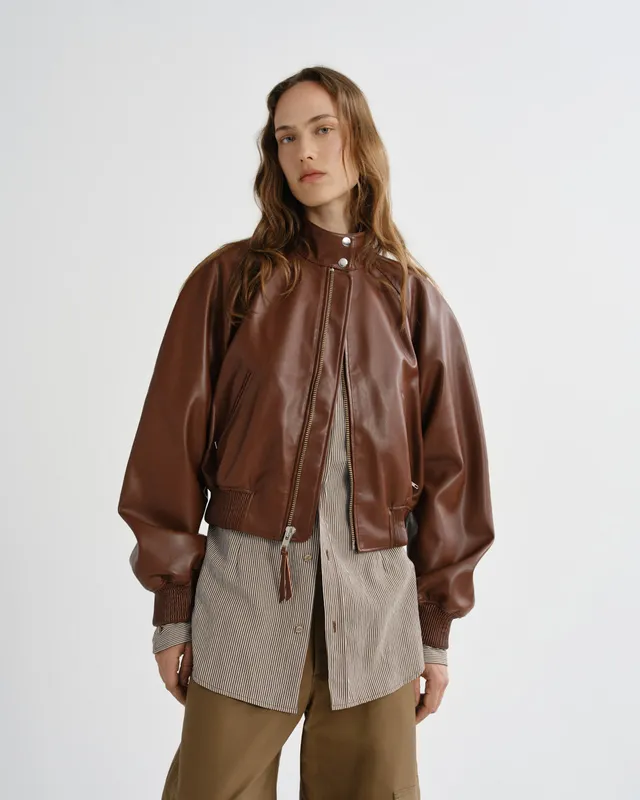 agolde-nova-bomber-palisander-kunstlederjacke-damen-braun image 1