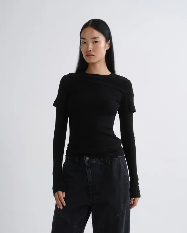 agolde-harlon-top-shirt-schwarz-damen-ripstrick image 1