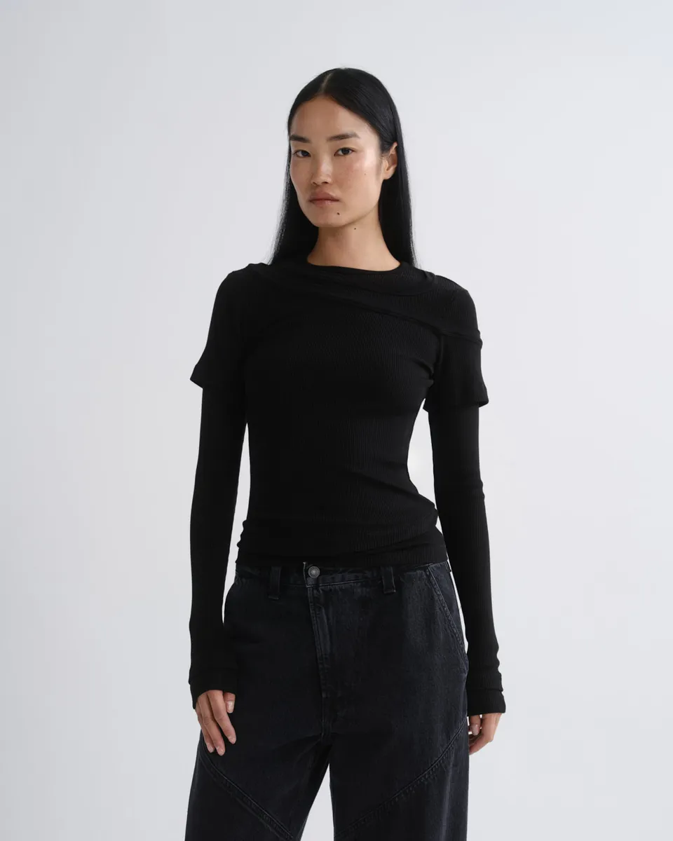 agolde-harlon-top-shirt-schwarz-damen-ripstrick image 1