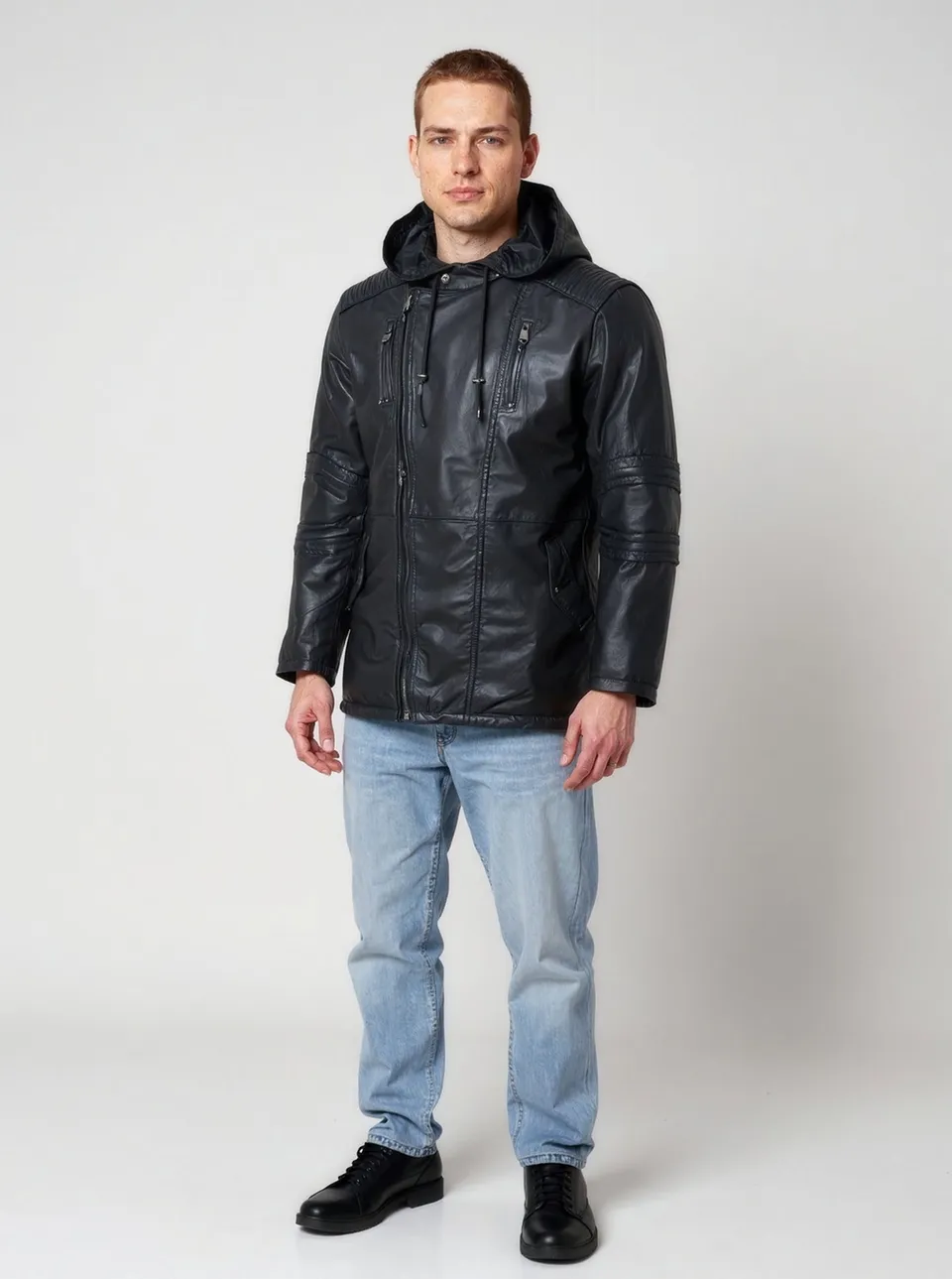 kaporal-tropic-lederjacke-schwarz-herren-regular-kapuze image 1