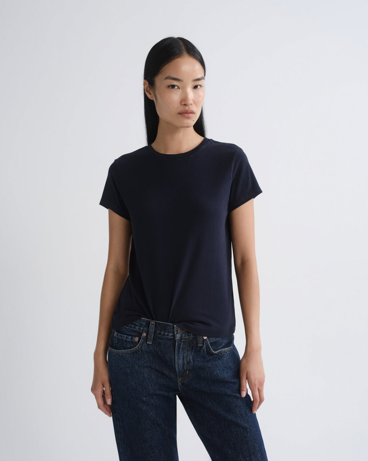 agolde-adine-long-line-t-shirt-damen-storm-dunkelblau image 1
