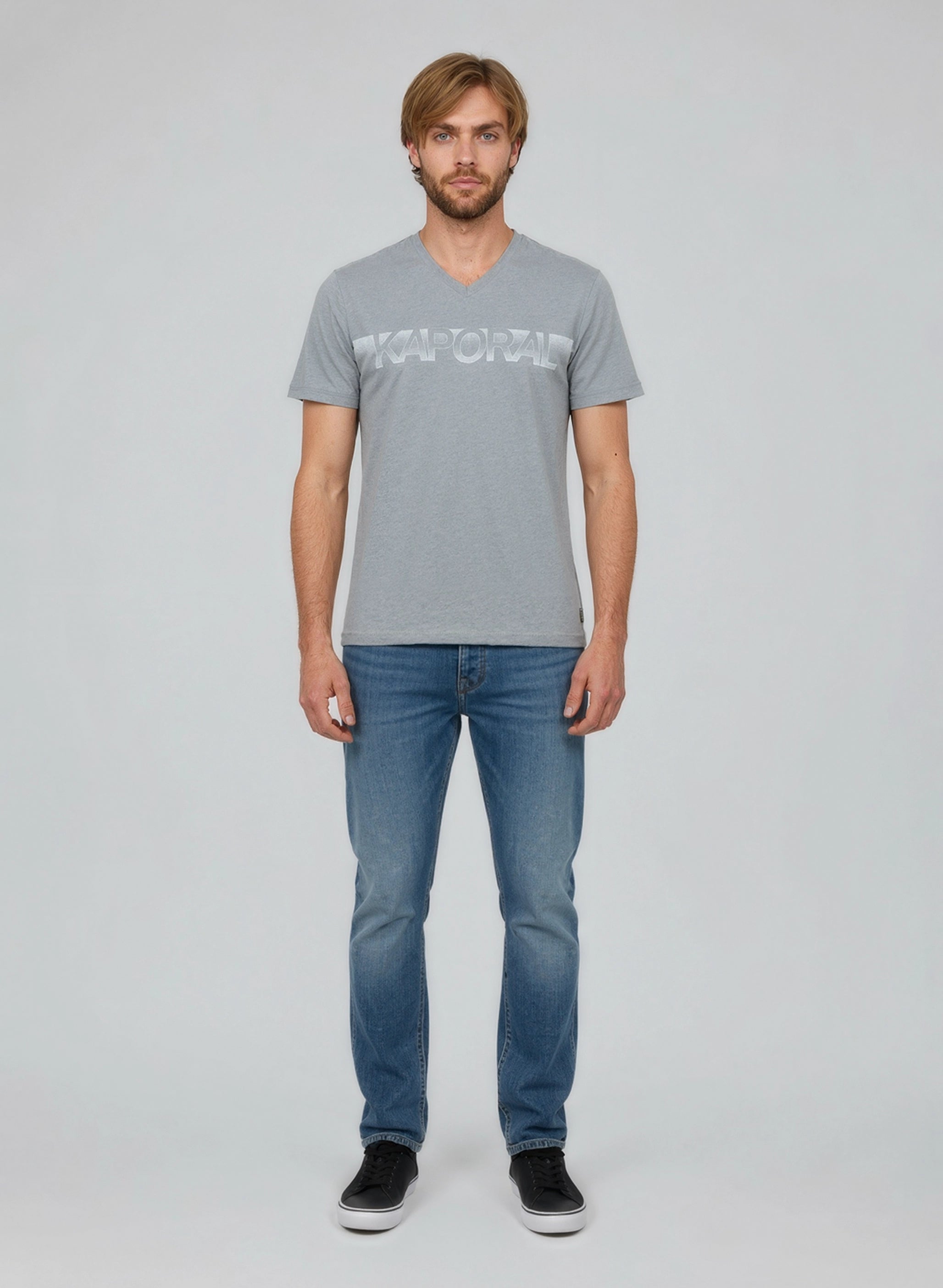 kaporal-bart-t-shirt-herren-grau-meliert-slim-v-ausschnitt image 3