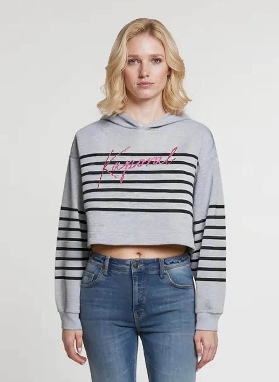 kaporal-kat-hoodie-damen-grau-regular-baumwolle-streifen image 1