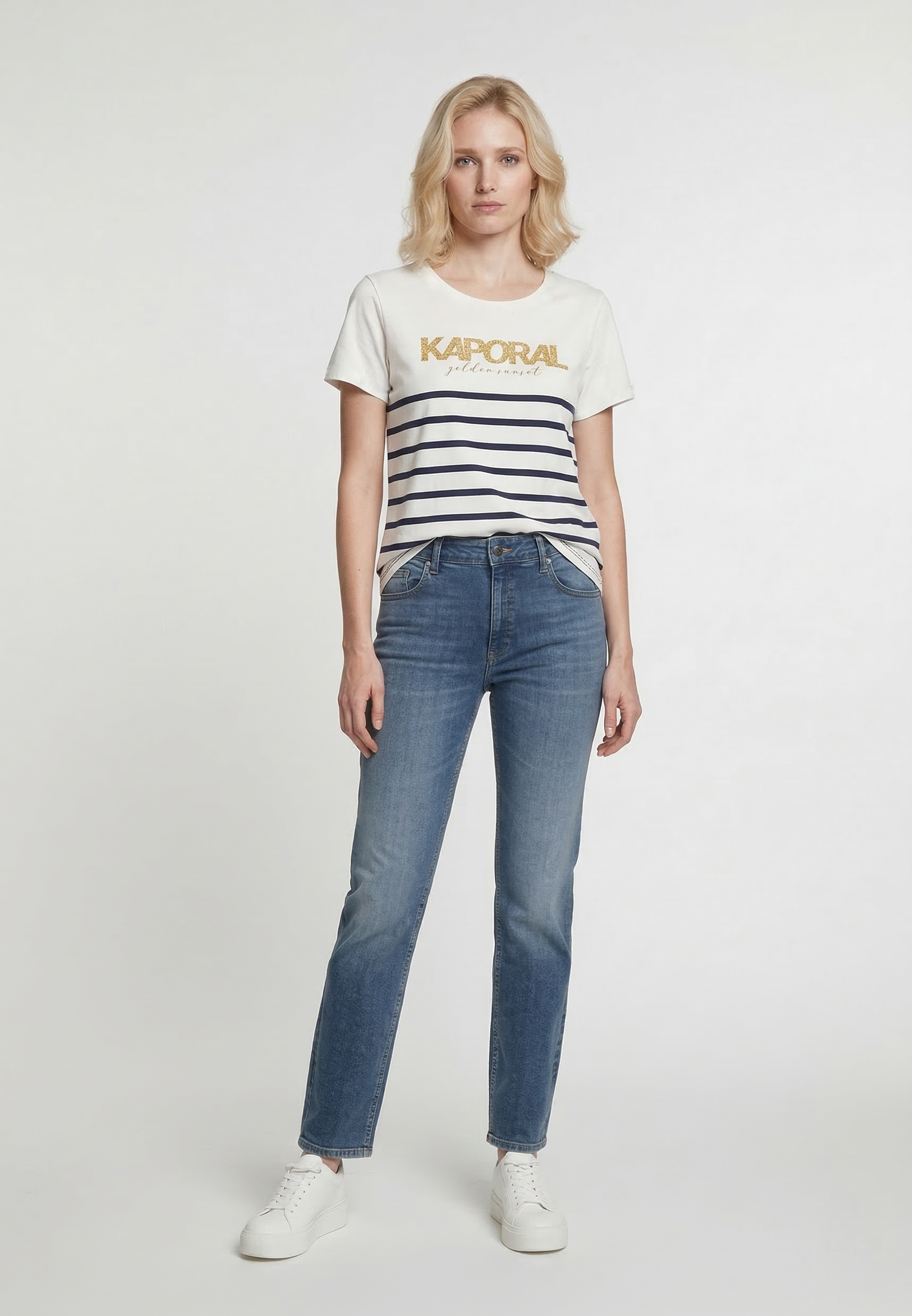 kaporal-kris-damen-t-shirt-slim-gestreift-ecru-baumwolle image 2