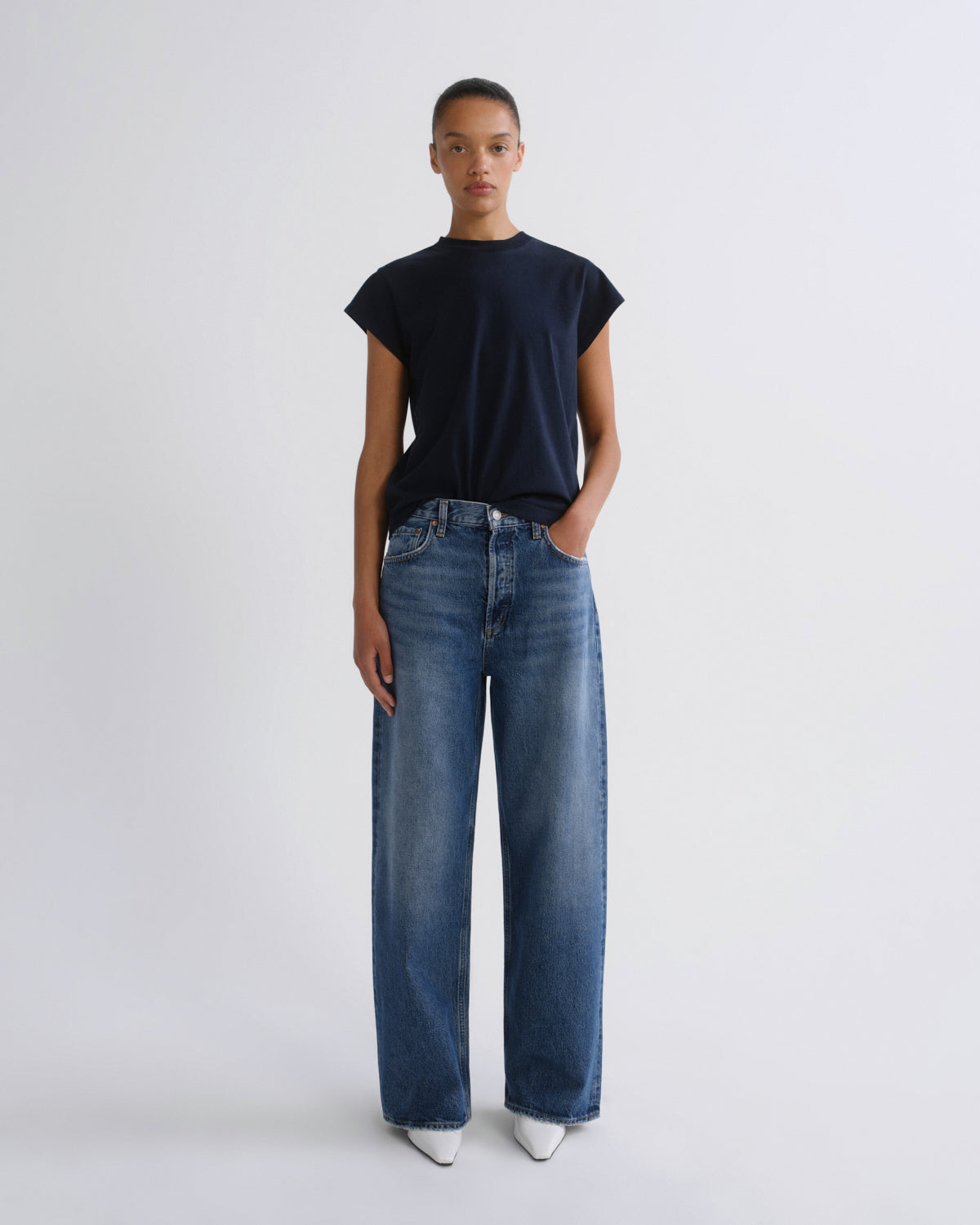 agolde-bryce-cap-sleeve-tee-t-shirt-storm-dunkelblau image 5