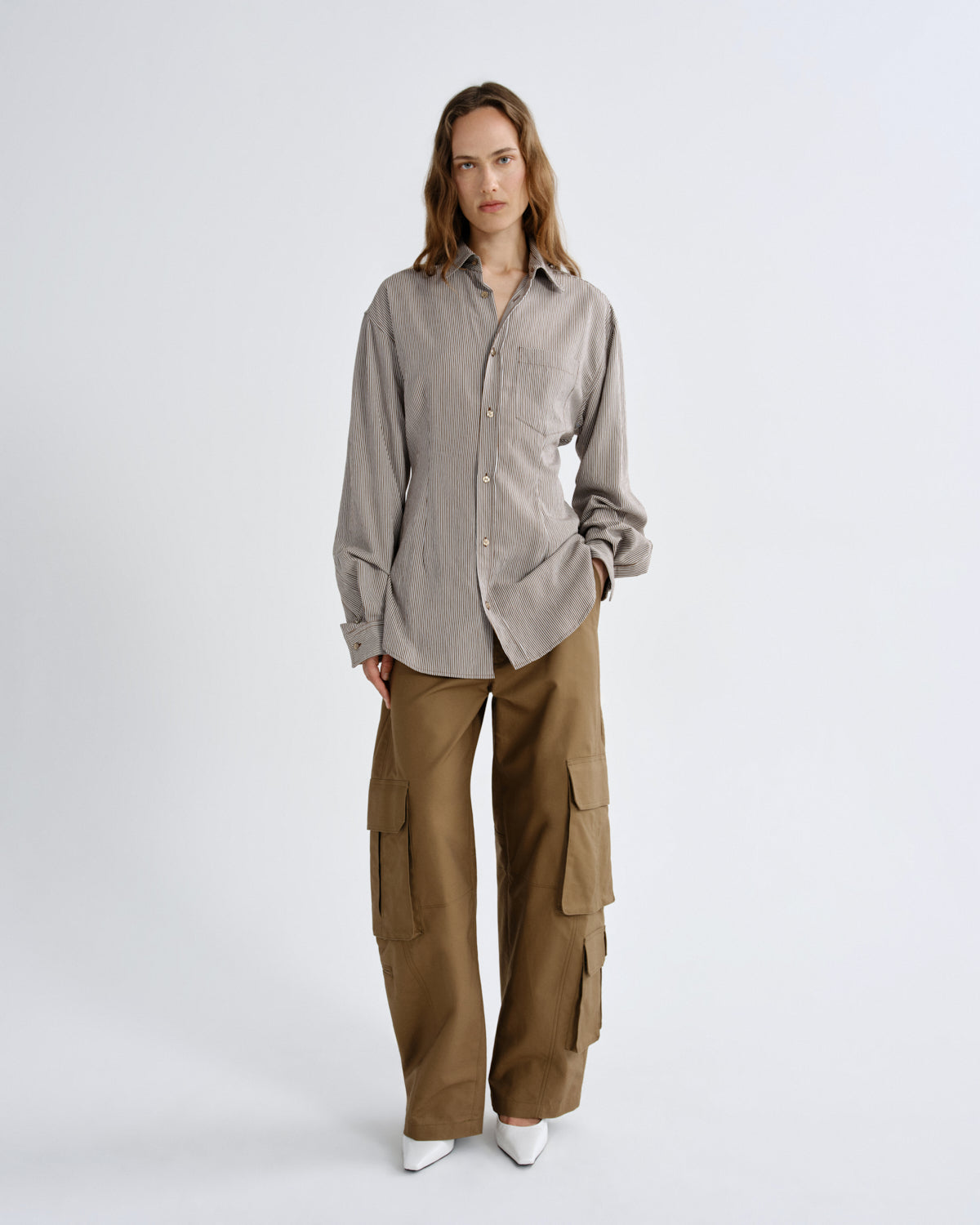 agolde-cinch-shirt-jakarta-stripe-bluse-beige-braun image 5
