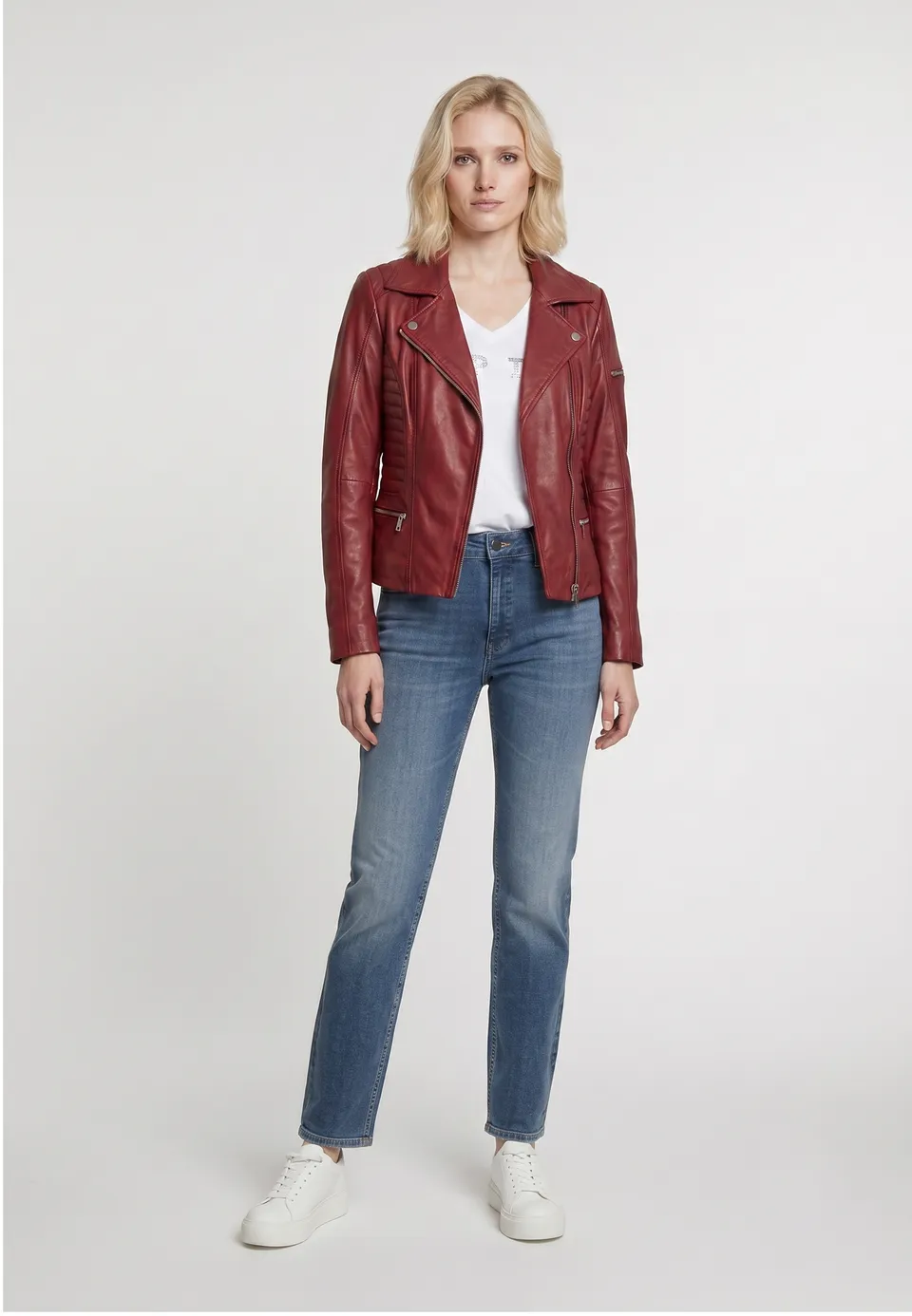 kaporal-frederika-lederjacke-rot-damen-lammleder image 1