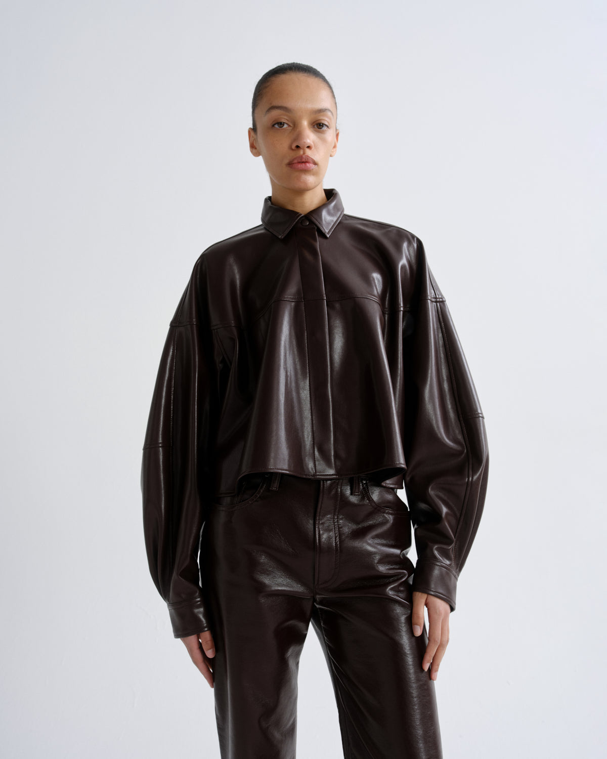 agolde-agnes-hemd-madera-braun-kunstleder-damen image 1