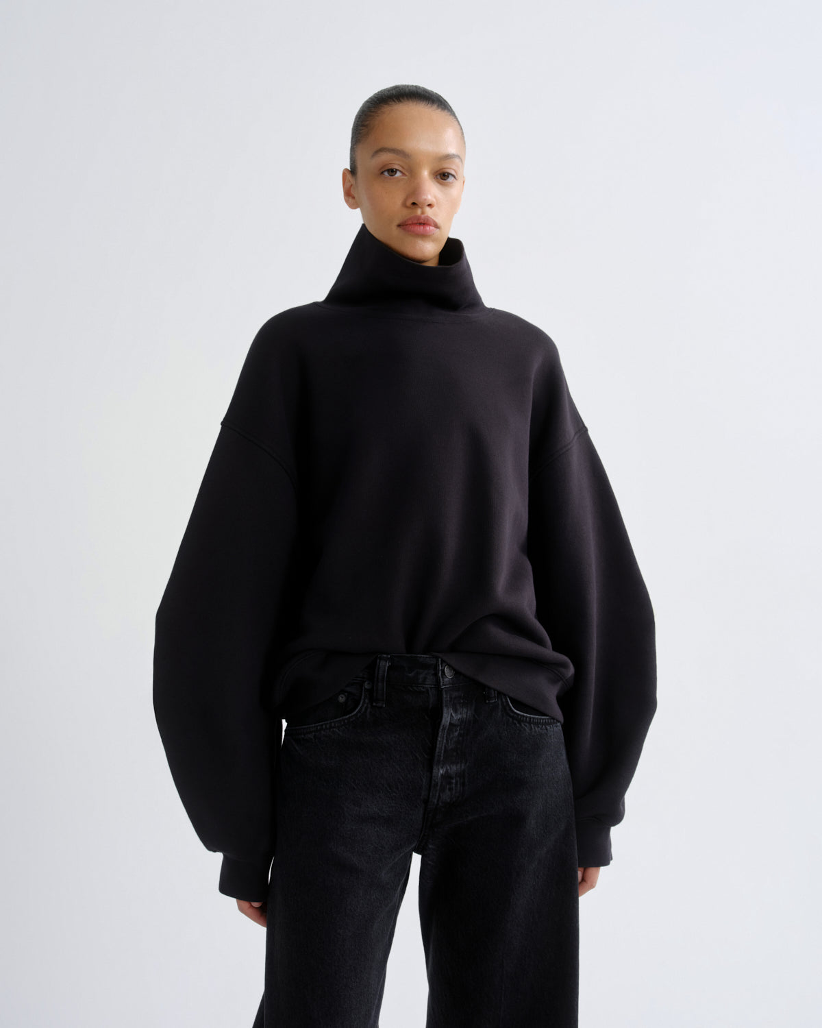 agolde-jenning-sweatshirt-washed-black-funnel-neck image 1