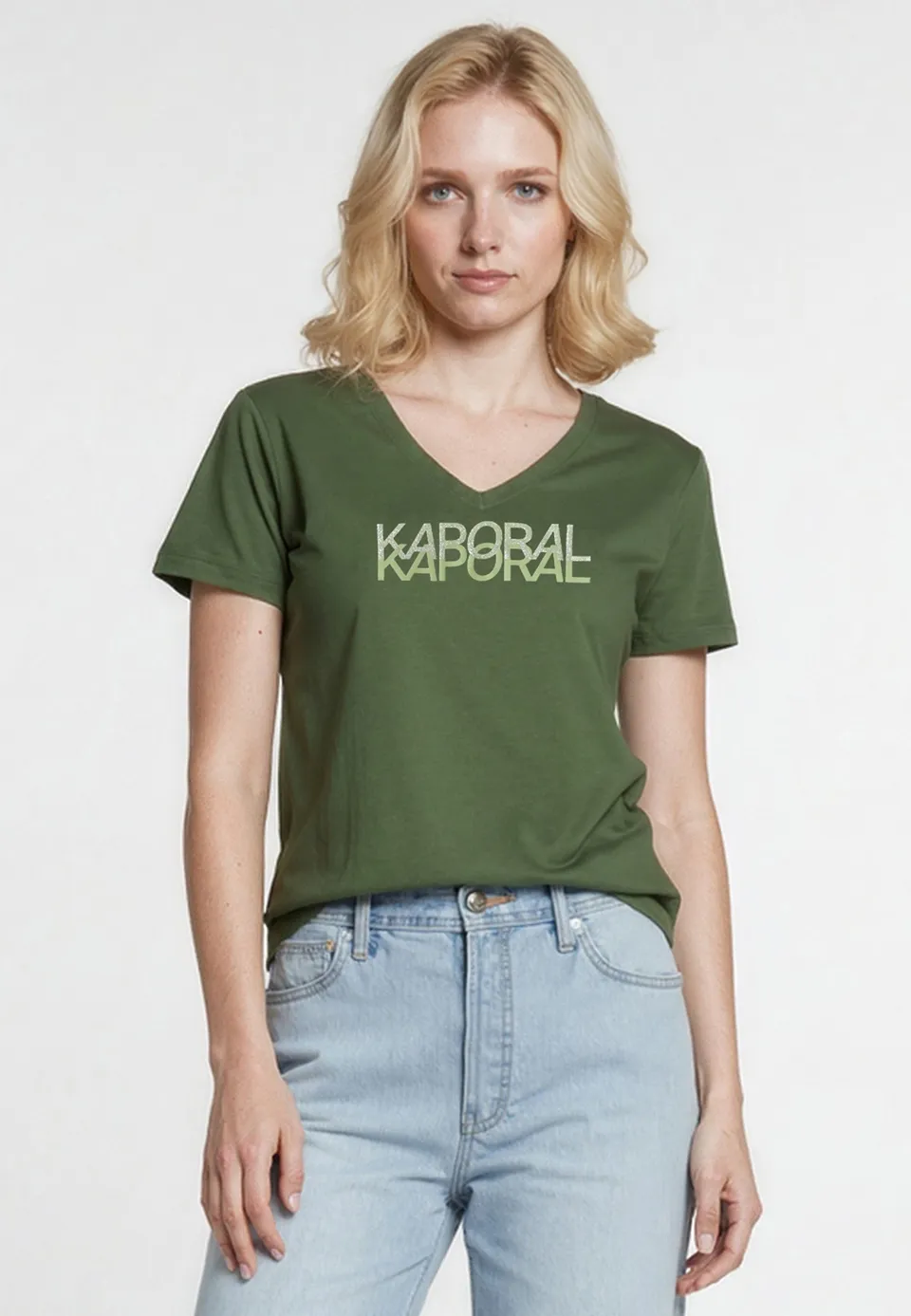 kaporal-lia-t-shirt-khaki-slim-v-ausschnitt-damen image 1