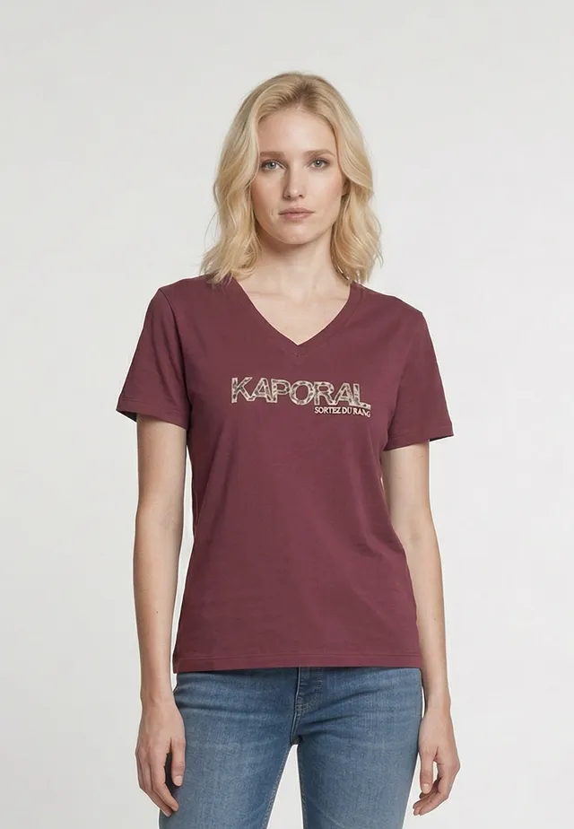 kaporal-frank-t-shirt-damen-bordeaux-slim-v-ausschnitt image 1