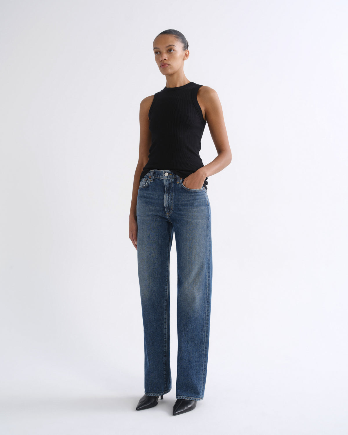 agolde-leigh-tank-top-schwarz-gerippte-baumwolle image 4