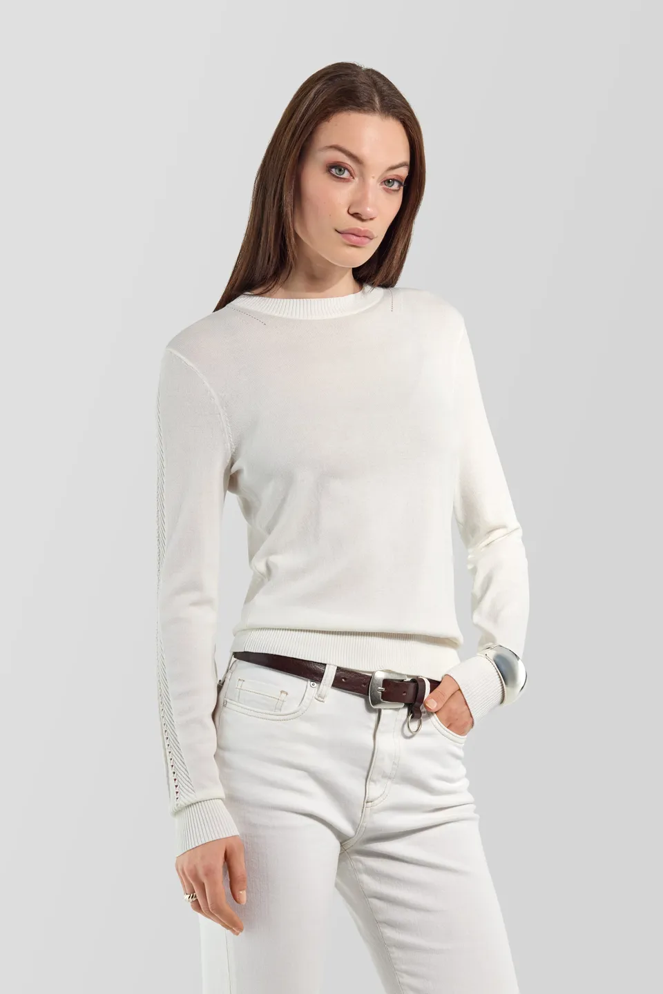 gas-rosita-round-1583-pullover-damen-wei-viskose-lochmuster image 1
