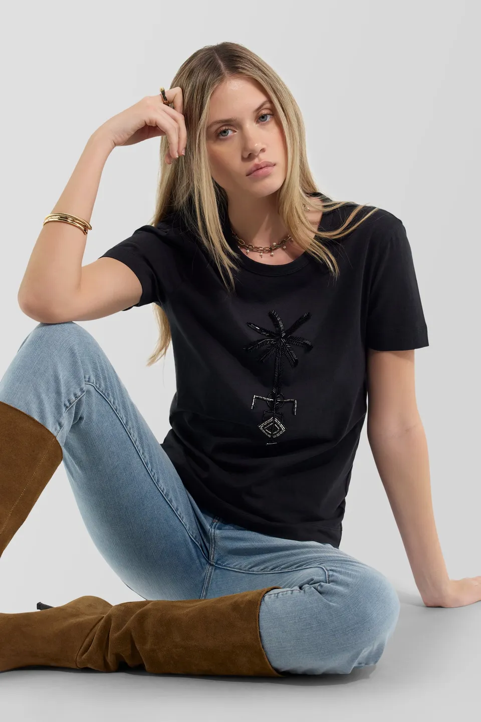 gas-telly-palm-0200-damen-t-shirt-slim-perlen-stick image 1