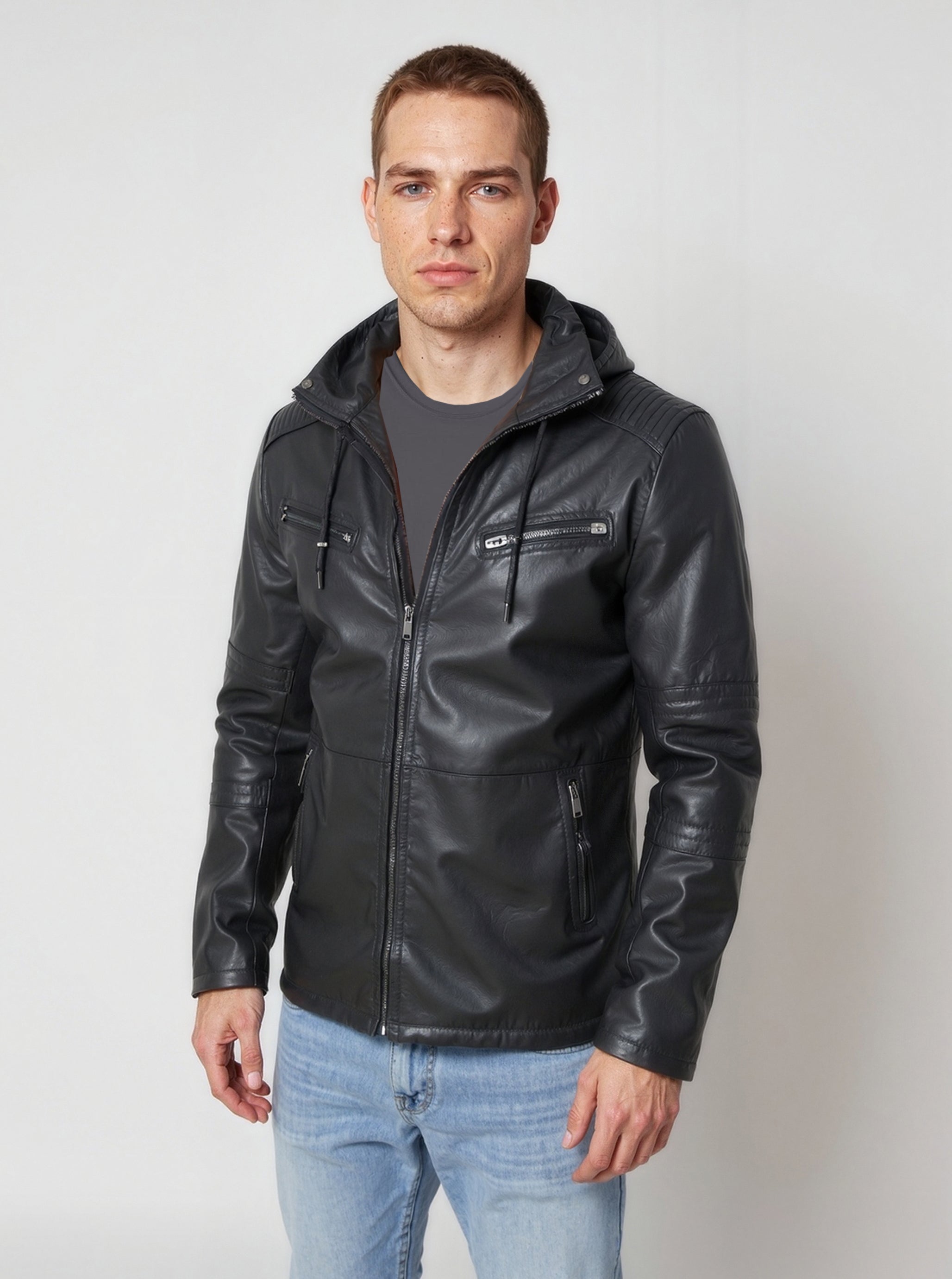 kaporal-tropic-lederjacke-schwarz-herren-regular-kapuze image 2