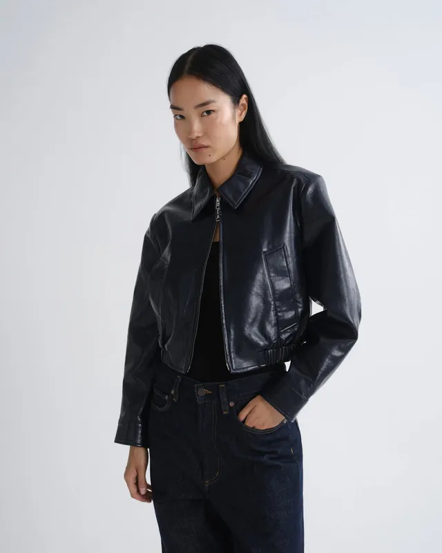 agolde-nahla-cropped-jacket-lederjacke-navy image 1