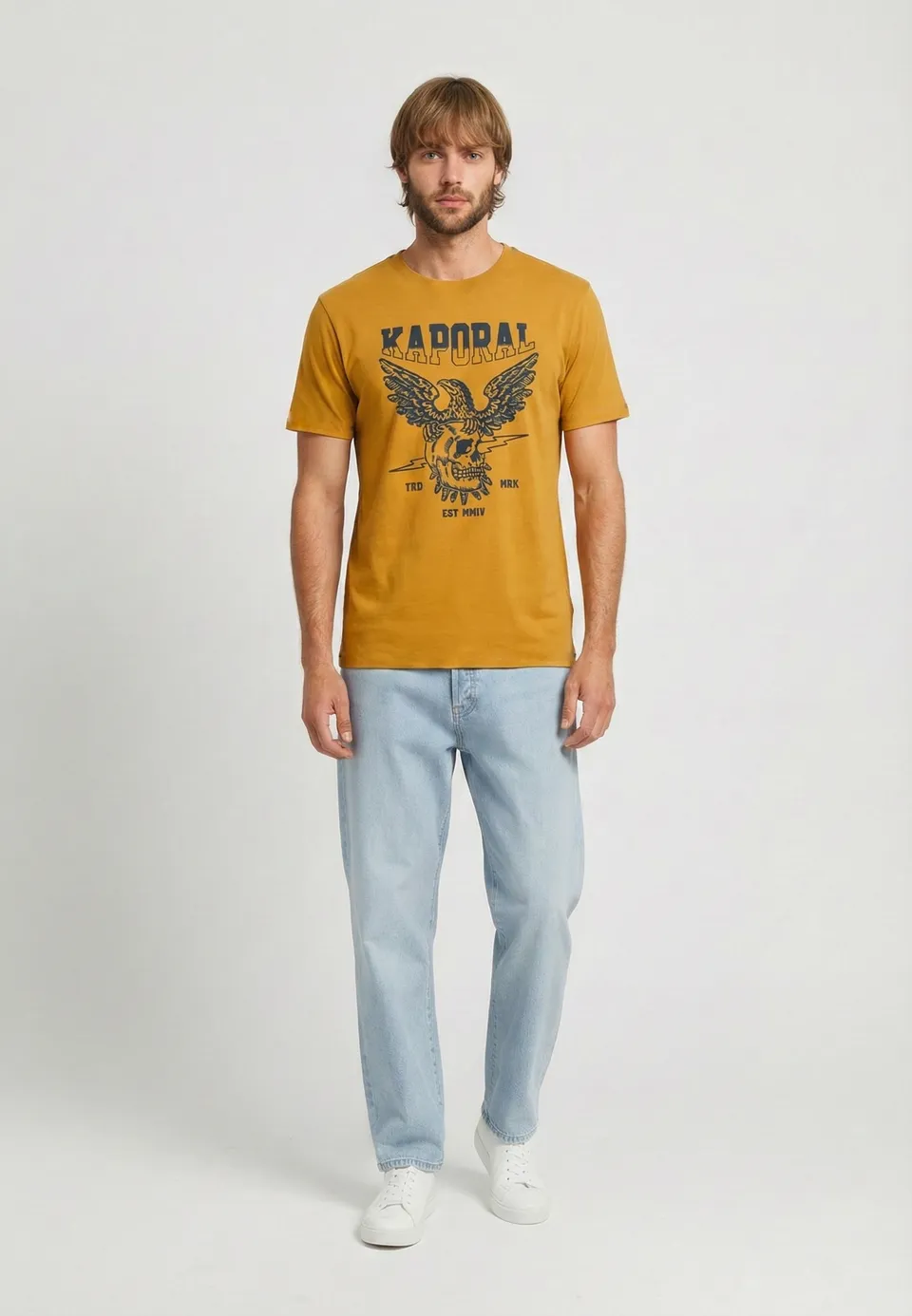 kaporal-kolding-t-shirt-herren-ocker-baumwolle-adler-print image 1