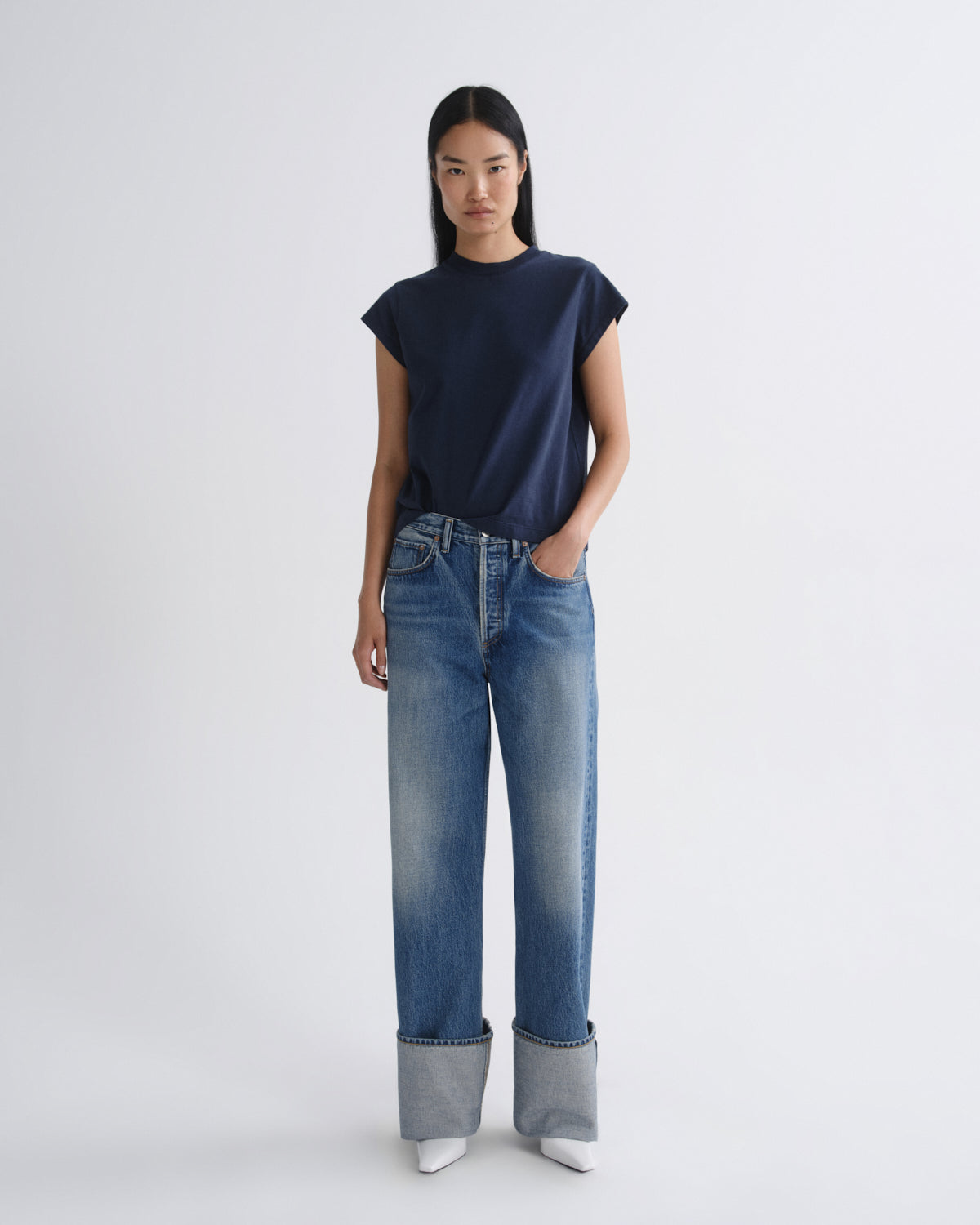 agolde-bryce-cap-sleeve-tee-damen-shirt-dark-teal-gr-n image 5