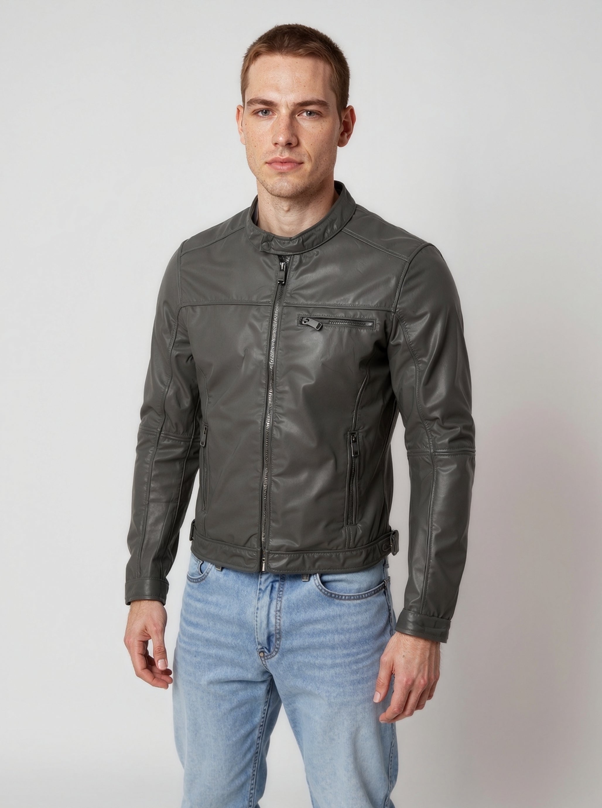 kaporal-calvin-lederjacke-herren-vintage-grau-biker-slim image 2