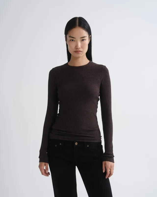 agolde-delphi-slim-tee-damen-langarmshirt-braun-ganache image 1