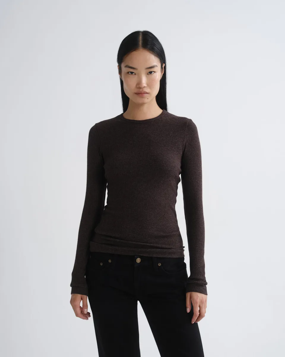 agolde-delphi-slim-tee-damen-langarmshirt-braun-ganache image 1