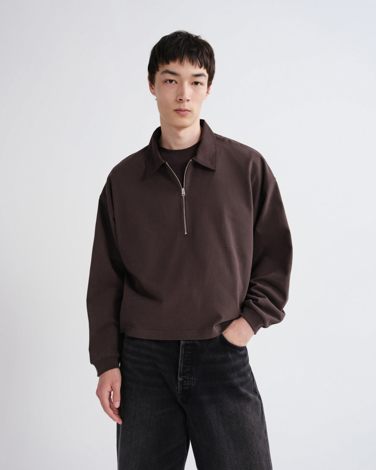 agolde-darius-polo-forge-braun-quarter-zip image 1