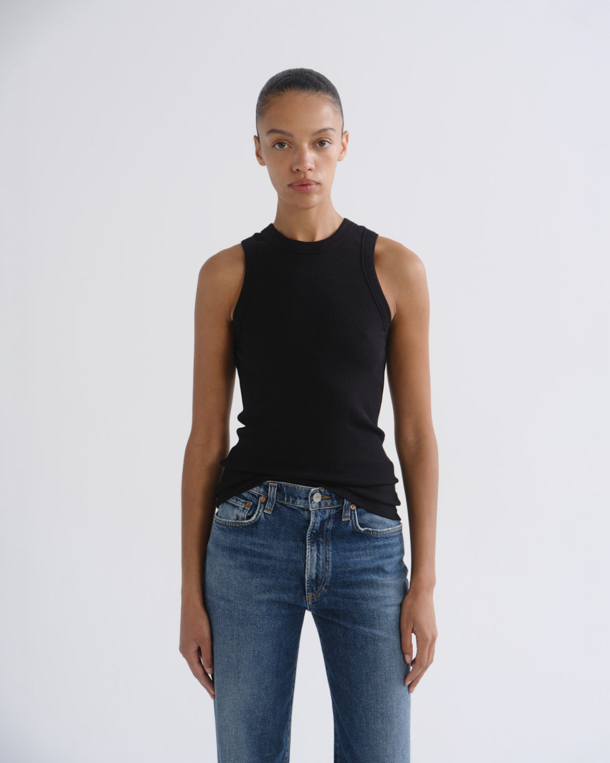 agolde-leigh-tank-top-schwarz-gerippte-baumwolle image 1