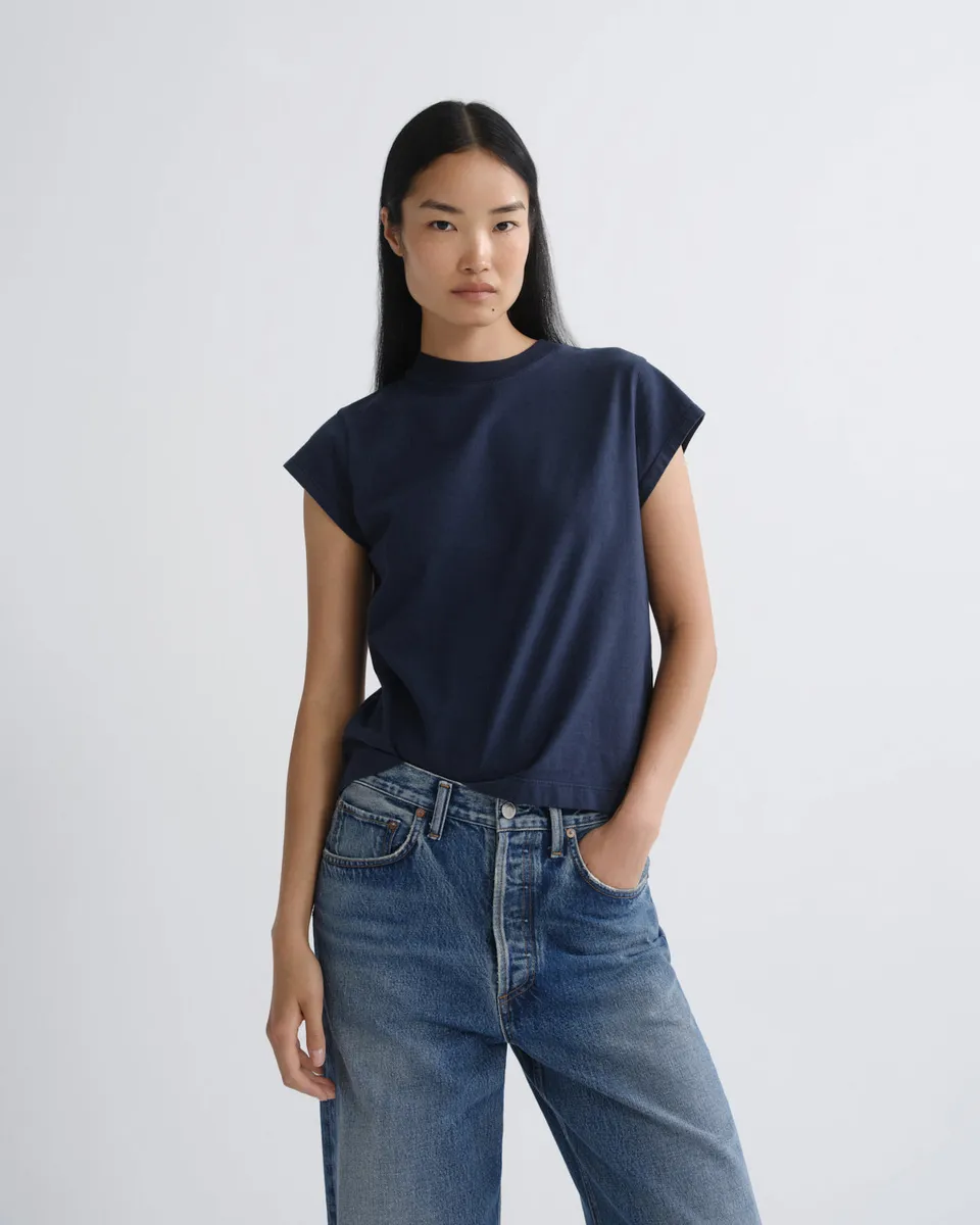 agolde-bryce-cap-sleeve-tee-damen-shirt-dark-teal-gr-n image 1