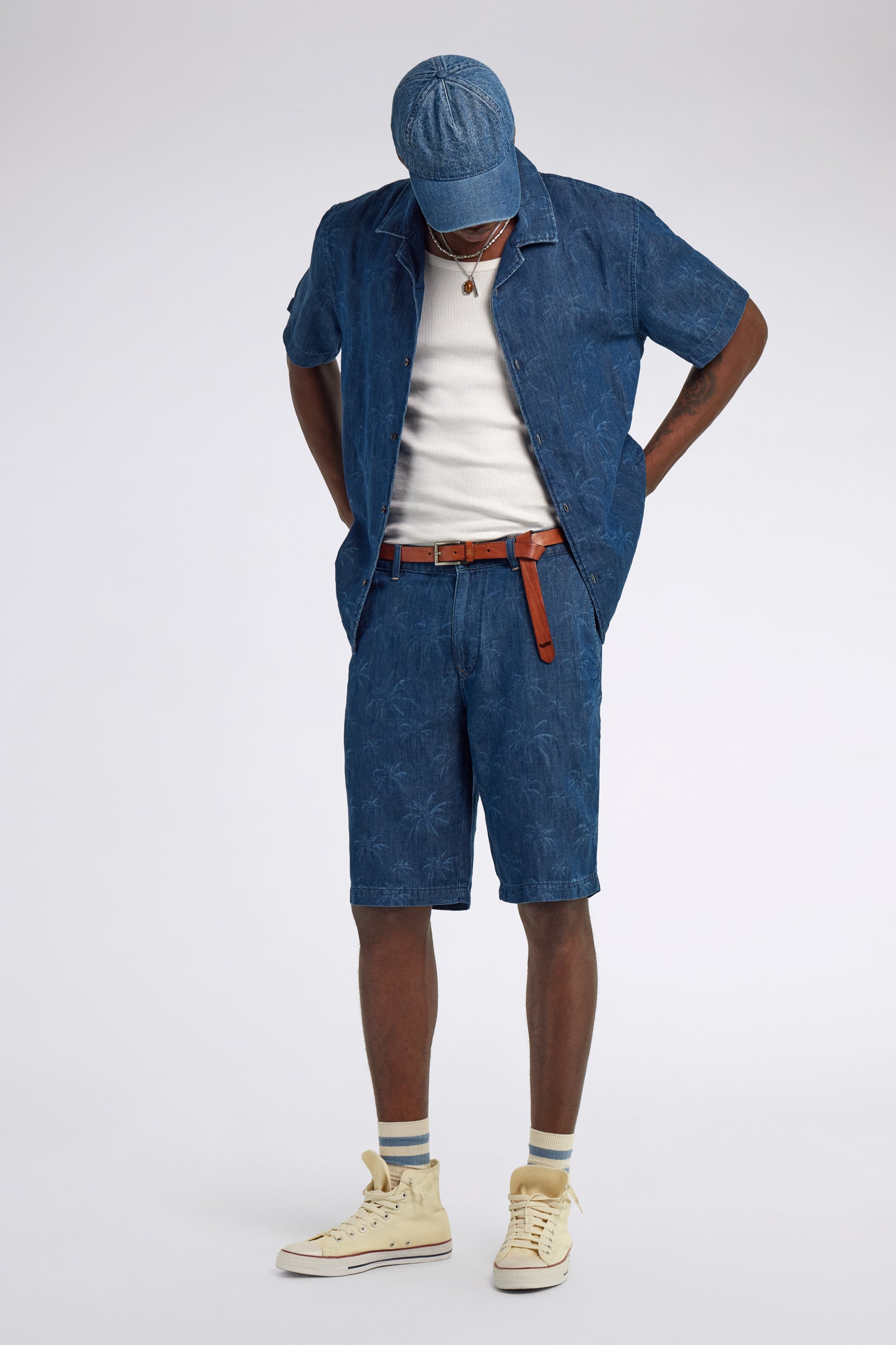 gas-duke-chino-shorts-herren-indigo-palmen-print image 1