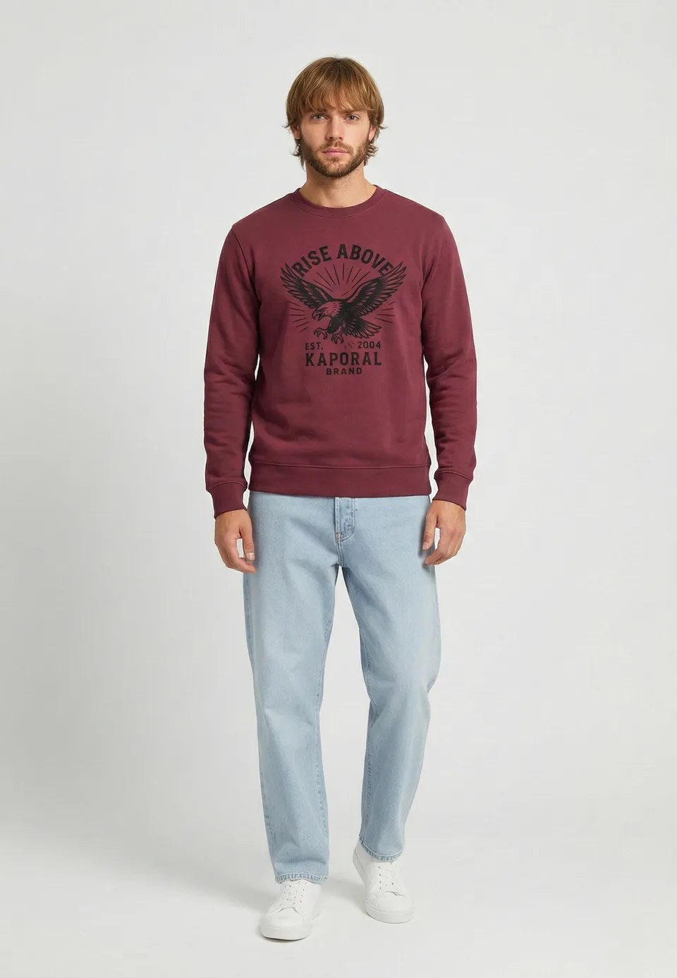 kaporal-kiel-sweatshirt-herren-bordeaux-rundhals-adler-print image 1