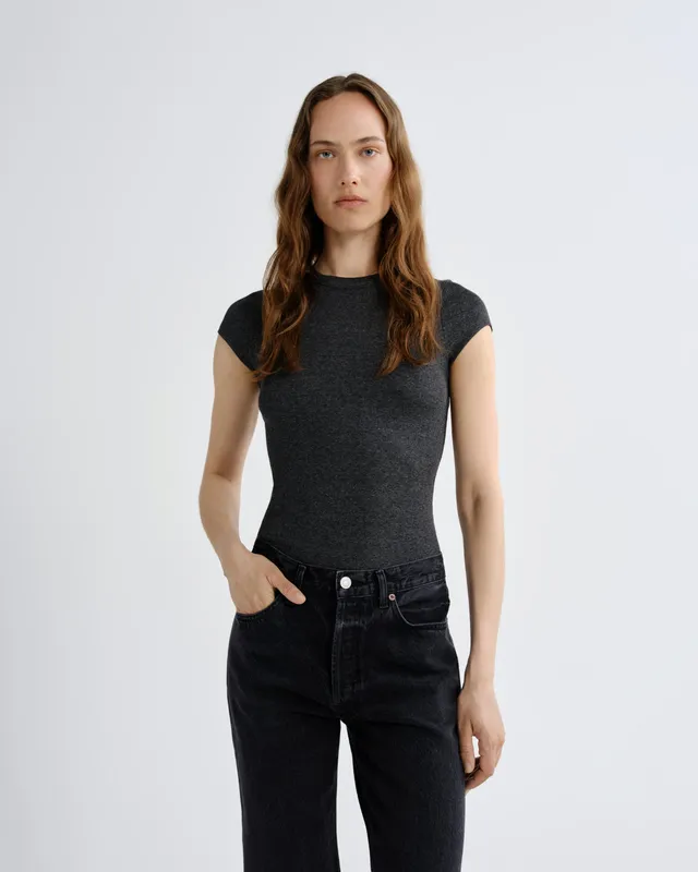 agolde-edison-tee-charcoal-heather-damen-t-shirt-rippe image 1