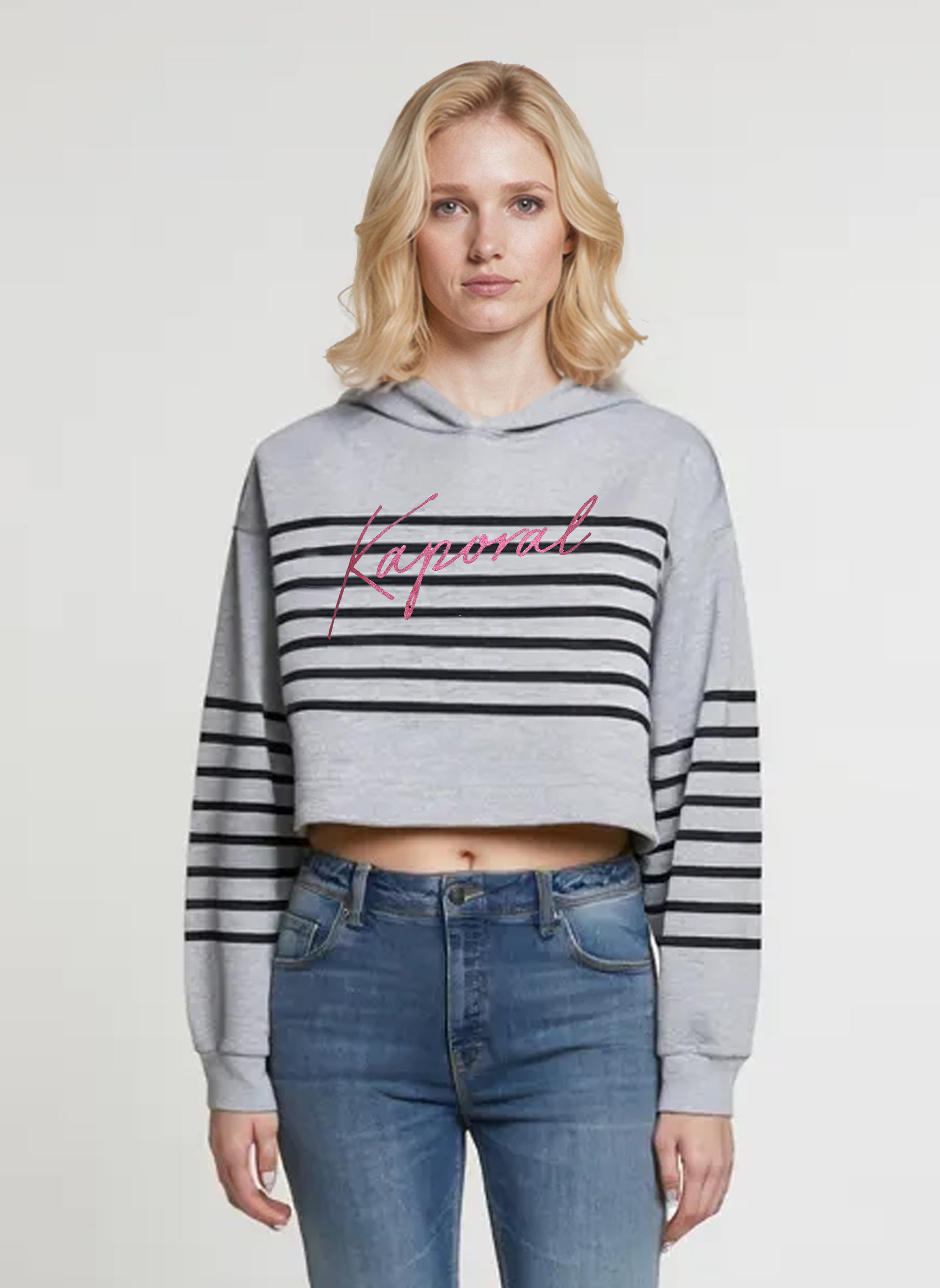 kaporal-kat-hoodie-damen-grau-regular-baumwolle-streifen image 1