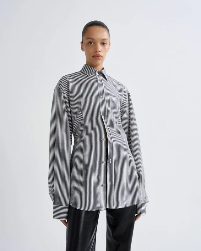 agolde-cinch-shirt-hemd-solene-stripe-schwarz-wei-gestreift image 1