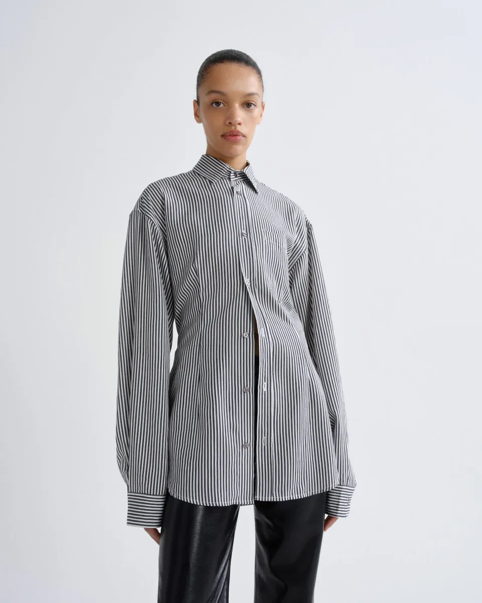 agolde-cinch-shirt-hemd-solene-stripe-schwarz-wei-gestreift image 1