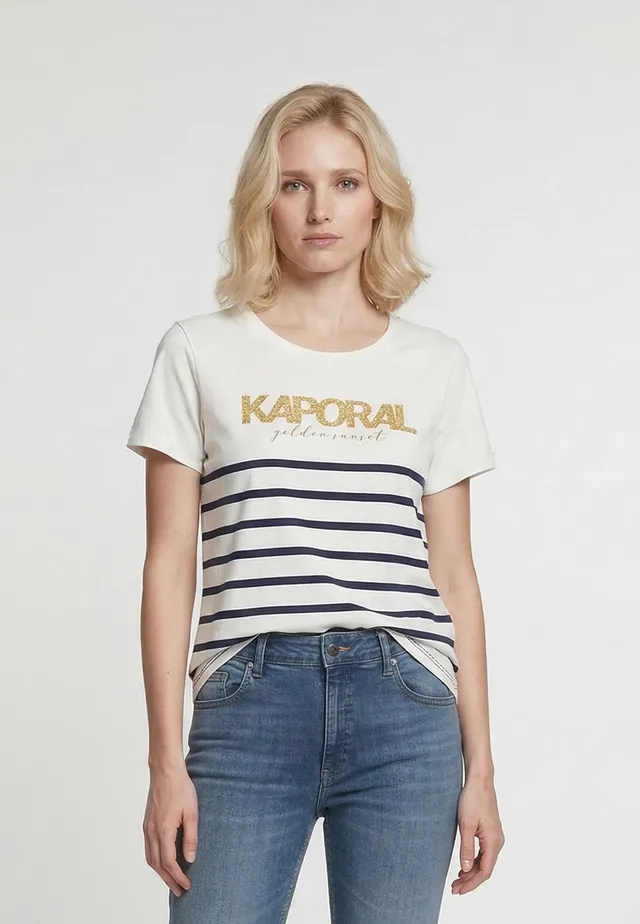 kaporal-kris-damen-t-shirt-slim-gestreift-ecru-baumwolle image 1