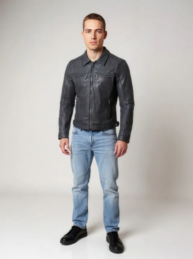 kaporal-boris-vintage-lederjacke-herren-schwarz-slim-lammleder image 1