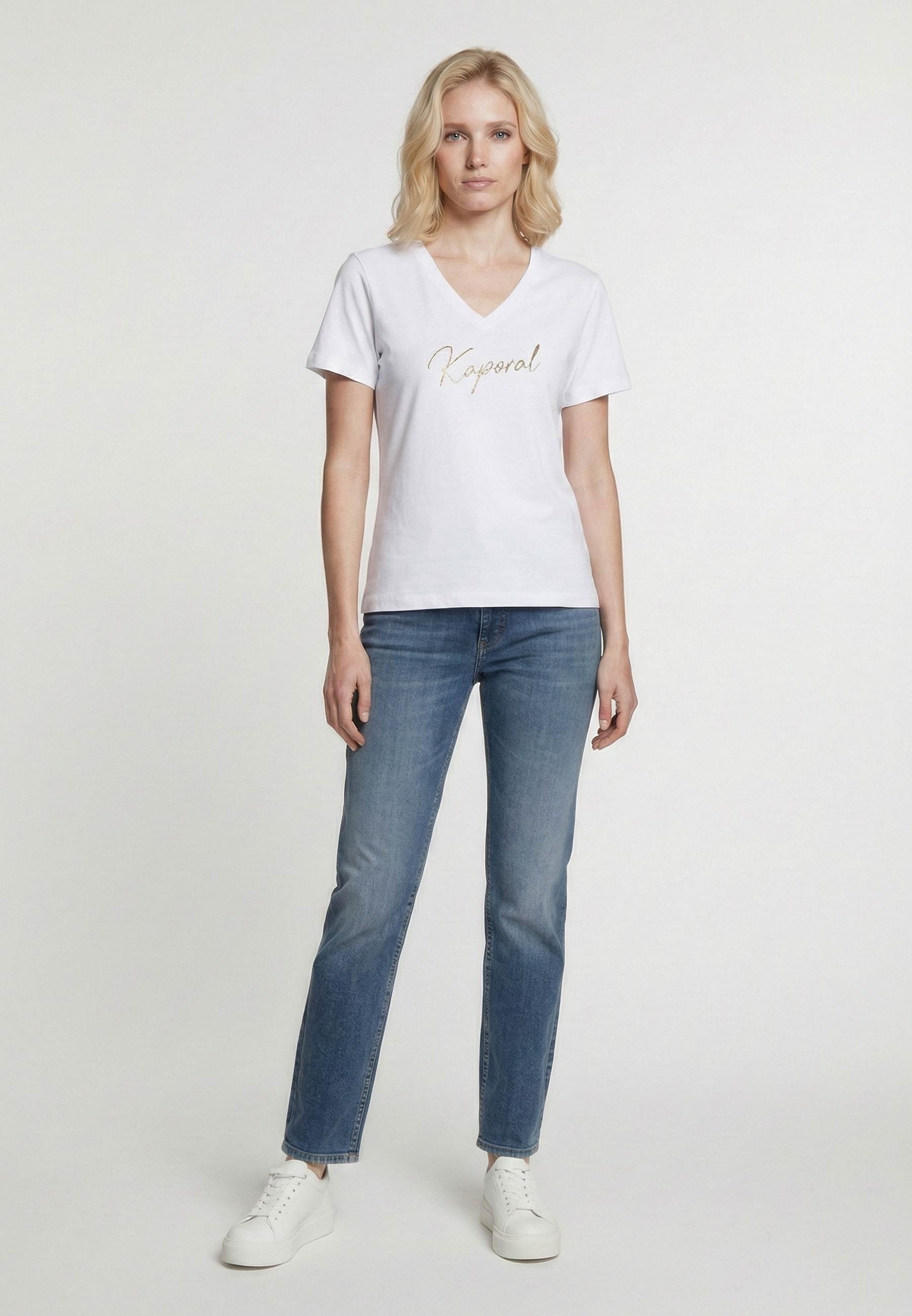 kaporal-lion-slim-t-shirt-damen-wei-baumwolle-stretch-v-ausschnitt image 2