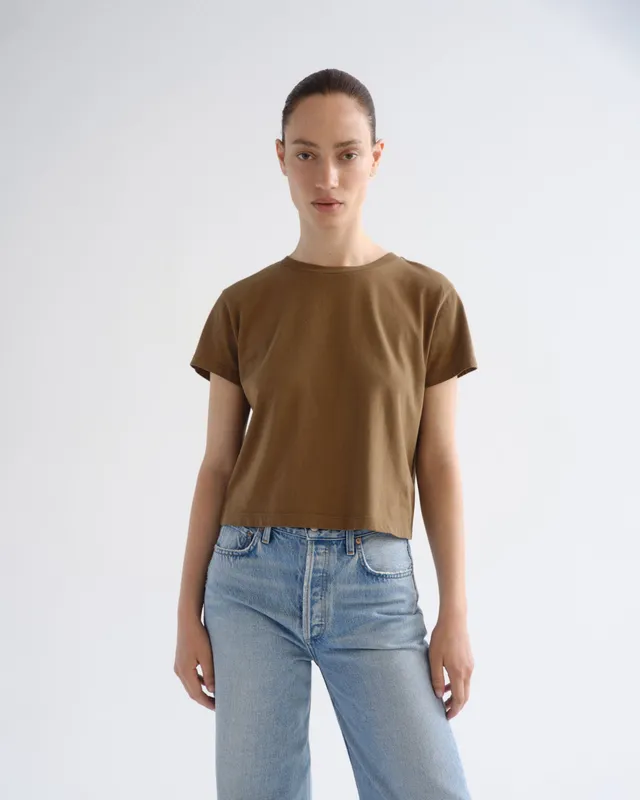 agolde-adine-shrunken-tee-t-shirt-hamoa-braun-bio-baumwolle image 1