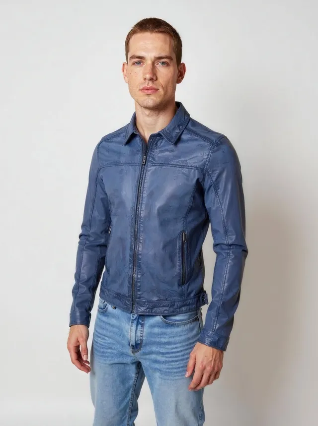 kaporal-boddy-vintage-lederjacke-herren-blau-slim-schafleder image 1