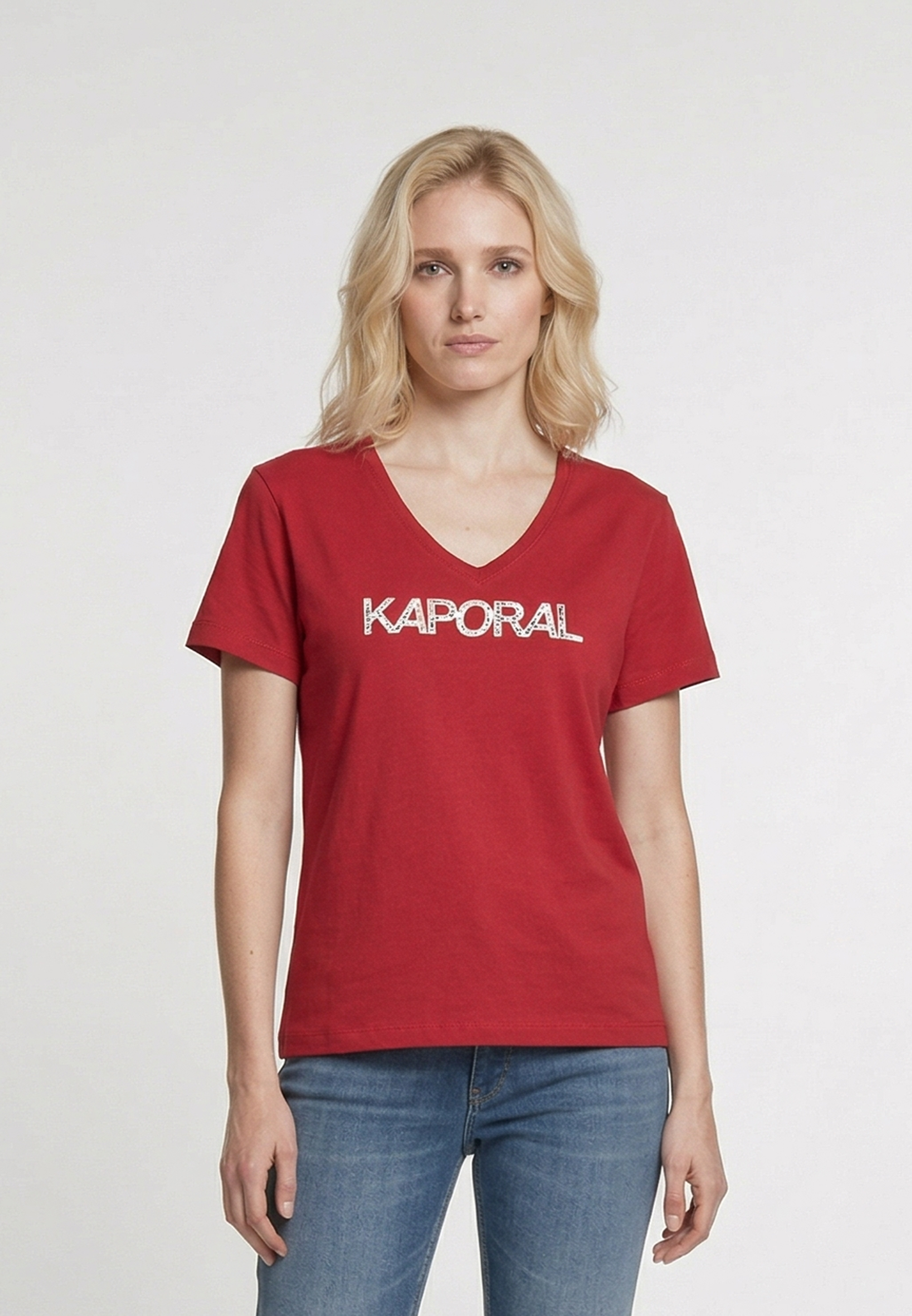 kaporal-seliv-t-shirt-damen-rot-stretch-slim-v-ausschnitt image 2