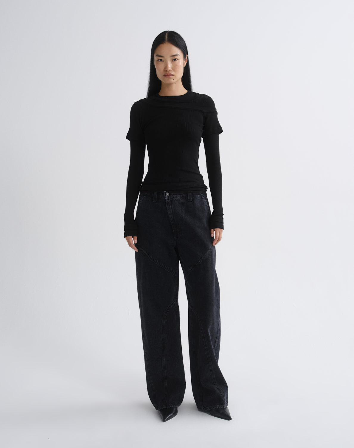 agolde-harlon-top-shirt-schwarz-damen-ripstrick image 5