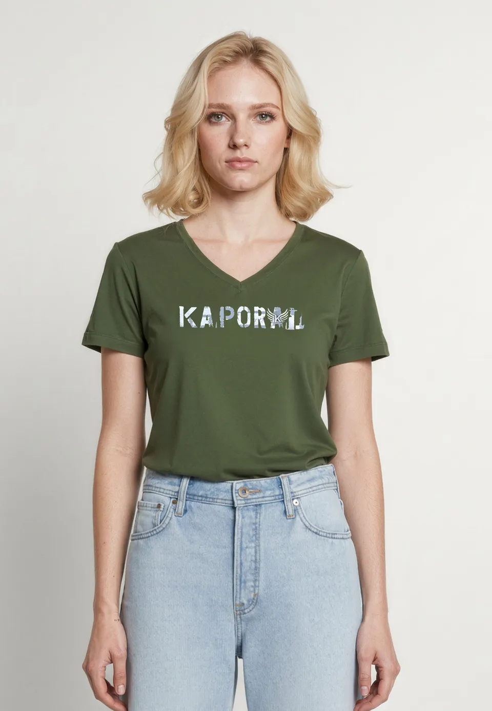 kaporal-enda-t-shirt-damen-khaki-slim-v-ausschnitt image 1